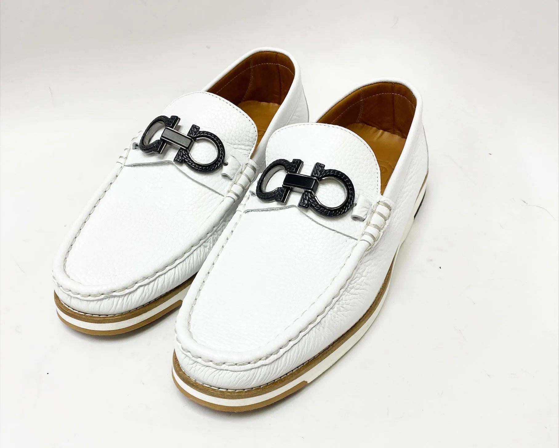 Weißer Pelle-Kalbsleder Schlupf-Loafer