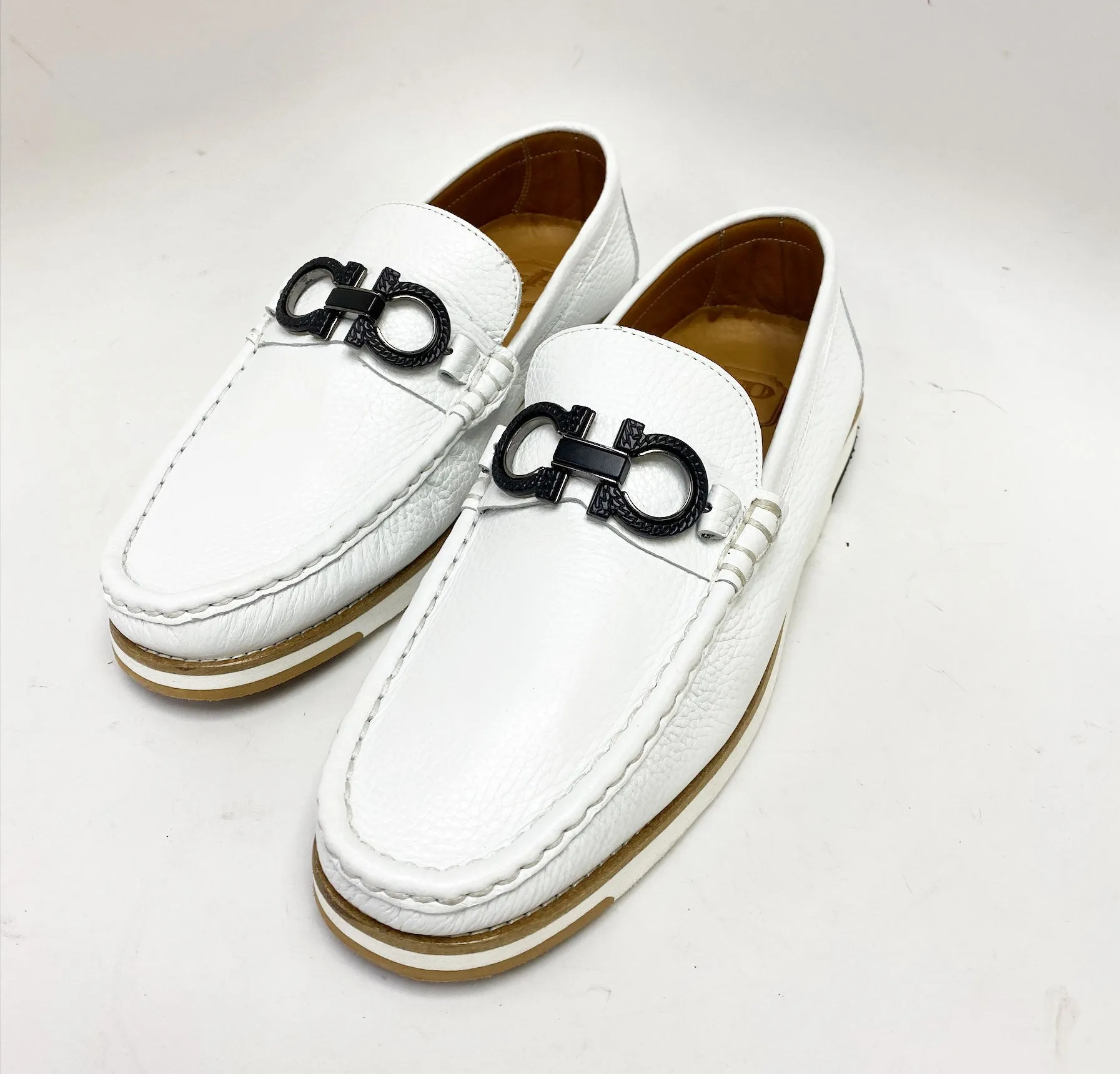 Weißer Pelle-Kalbsleder Schlupf-Loafer