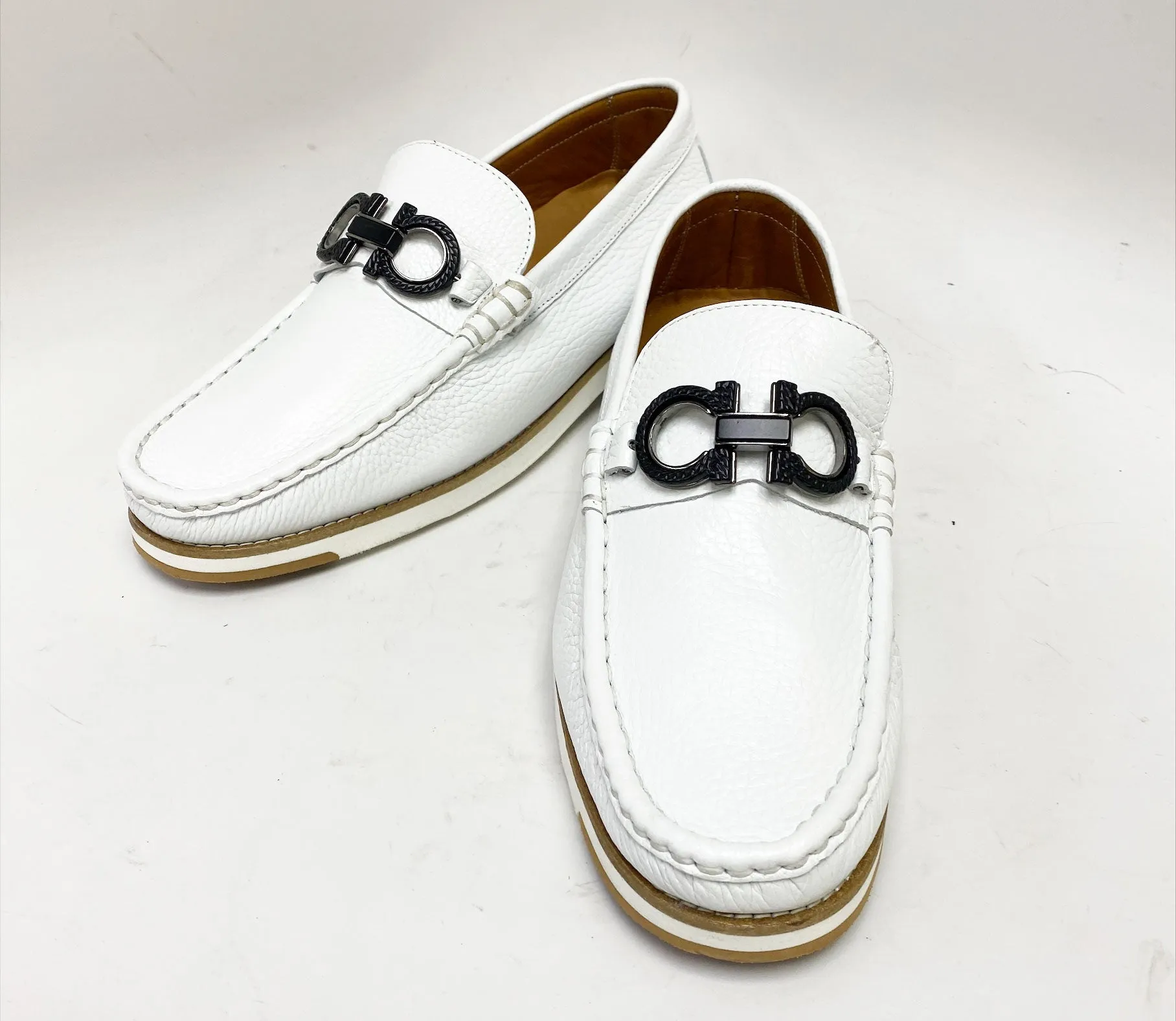 Weißer Pelle-Kalbsleder Schlupf-Loafer