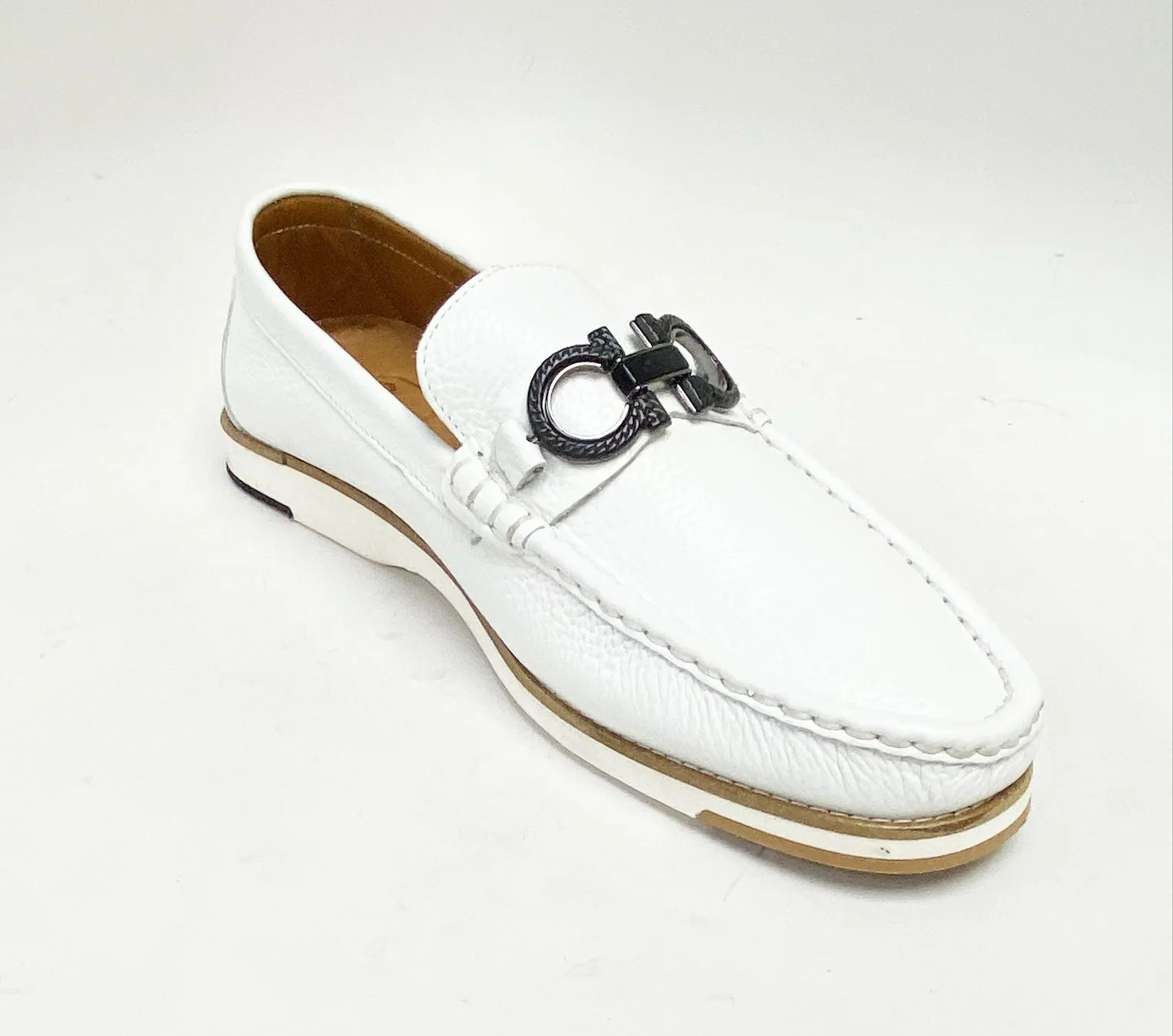 Weißer Pelle-Kalbsleder Schlupf-Loafer