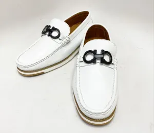 Weißer Pelle-Kalbsleder Schlupf-Loafer