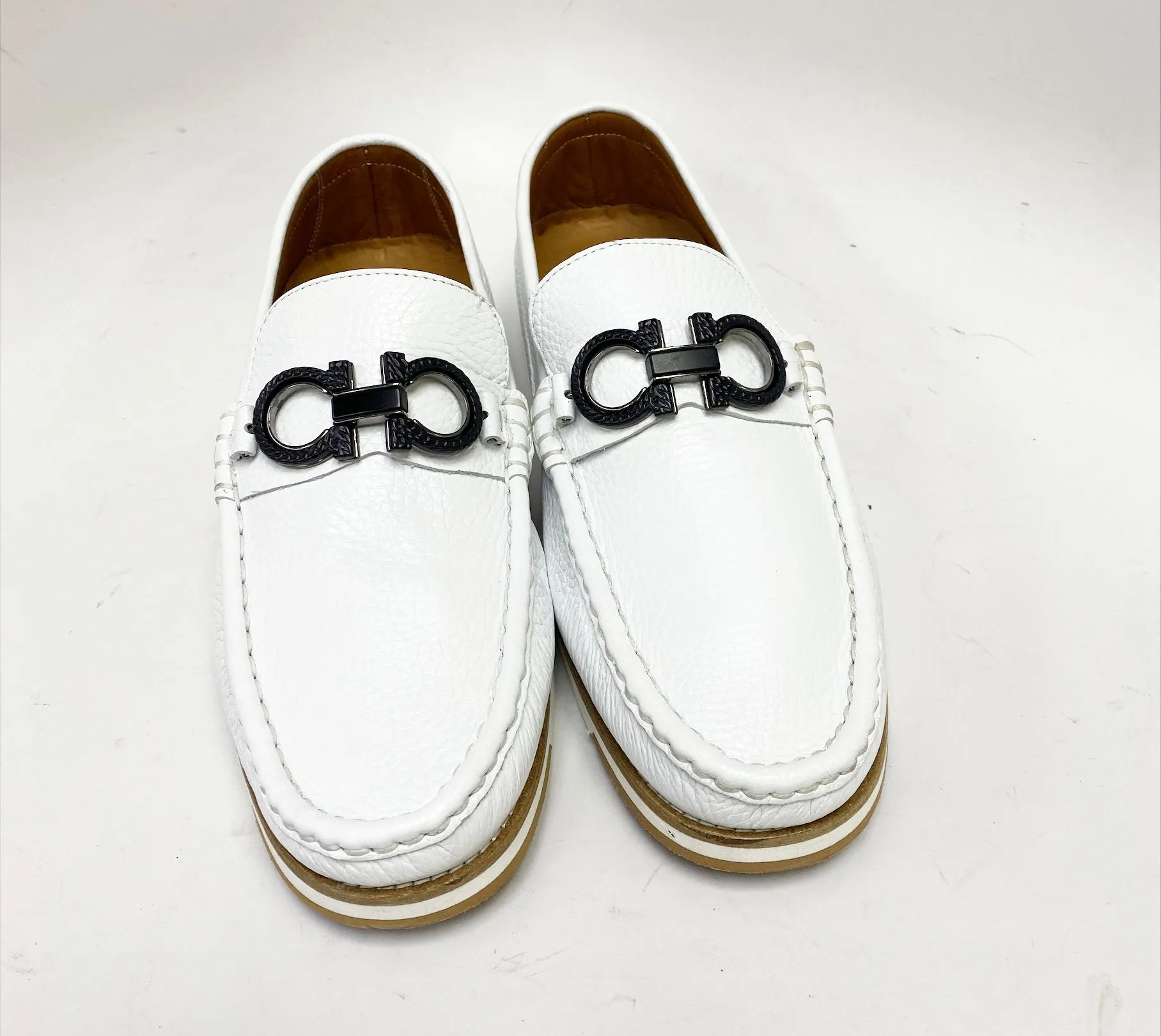 Weißer Pelle-Kalbsleder Schlupf-Loafer