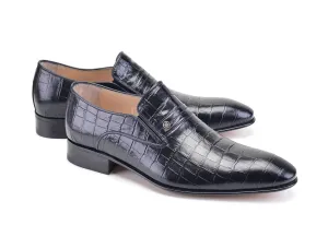 Pelle Krokodilgeprägter Kalbsleder-Slip-On-Loafer Schwarz