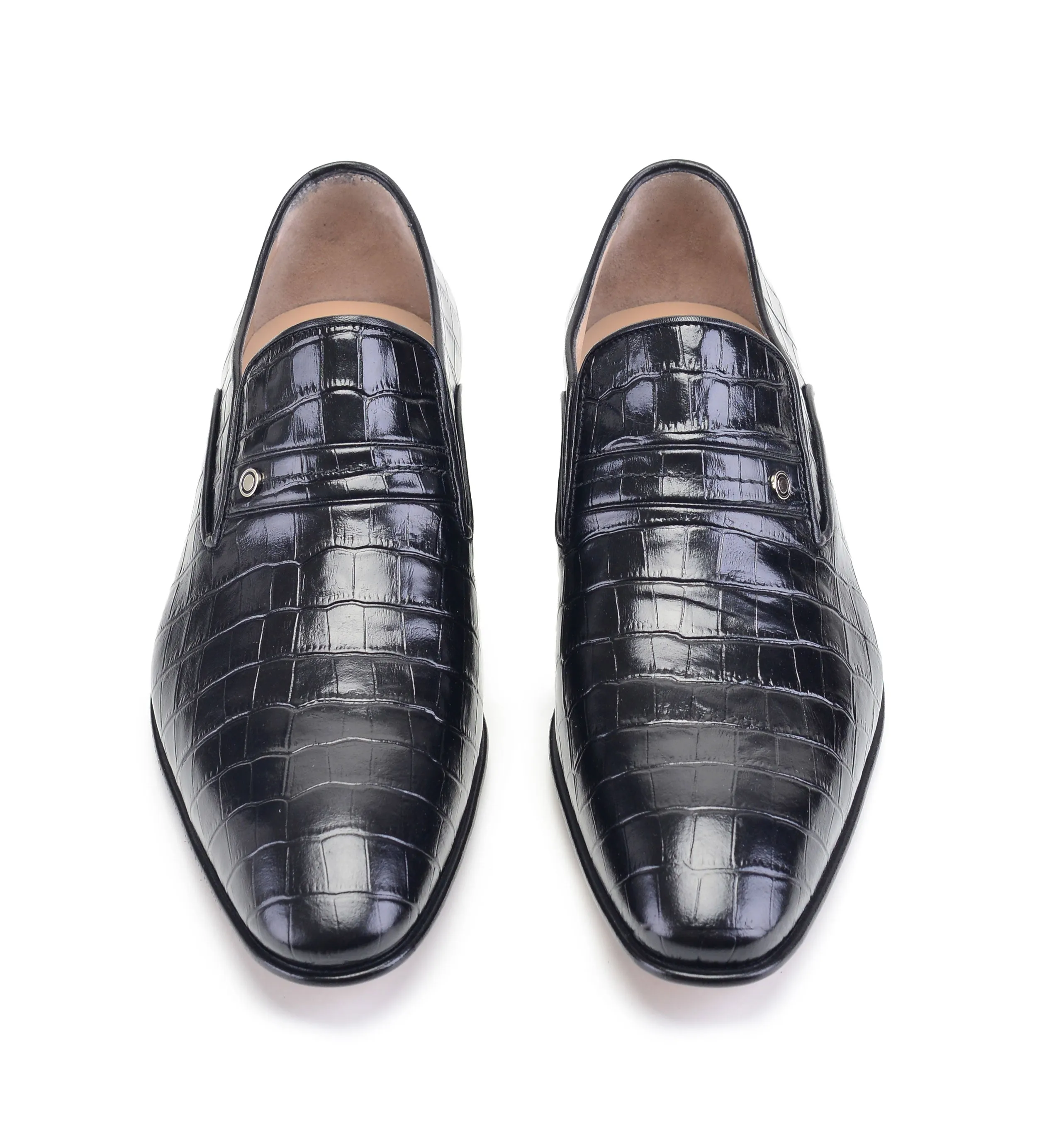 Pelle Krokodilgeprägter Kalbsleder-Slip-On-Loafer Schwarz