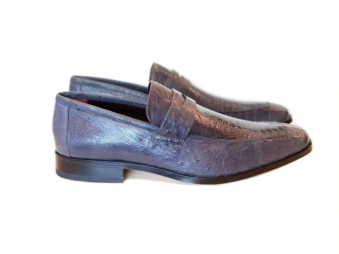 Pelle Exotics Slip-On Penny Loafer aus Straußenleder in Grau