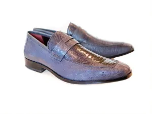 Pelle Exotics Slip-On Penny Loafer aus Straußenleder in Grau