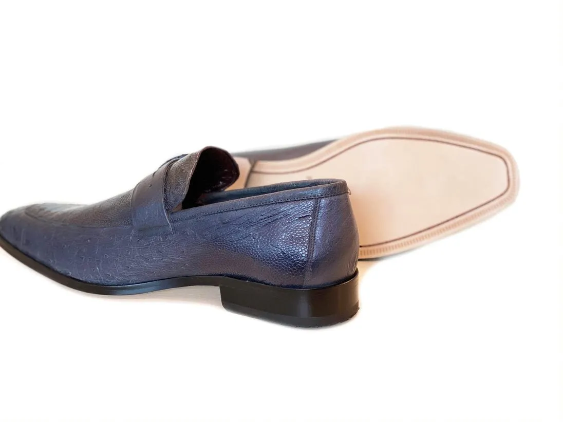 Pelle Exotics Slip-On Penny Loafer aus Straußenleder in Grau