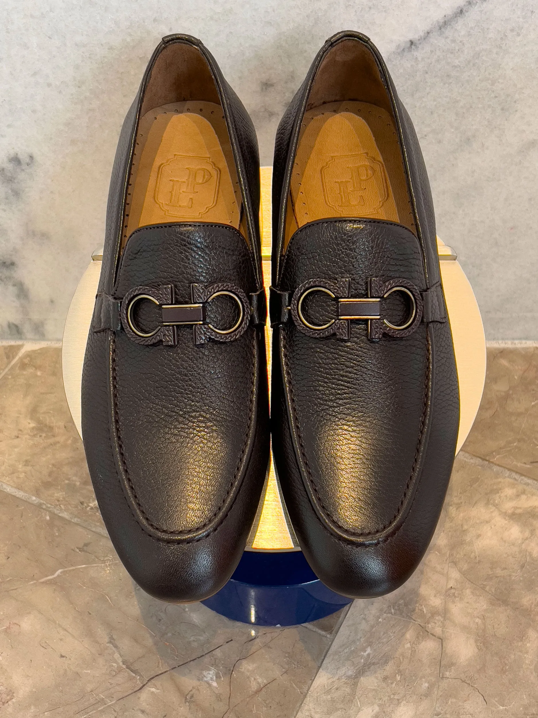 Pelle Rindleder-Loafer Dunkelbraun/Braun