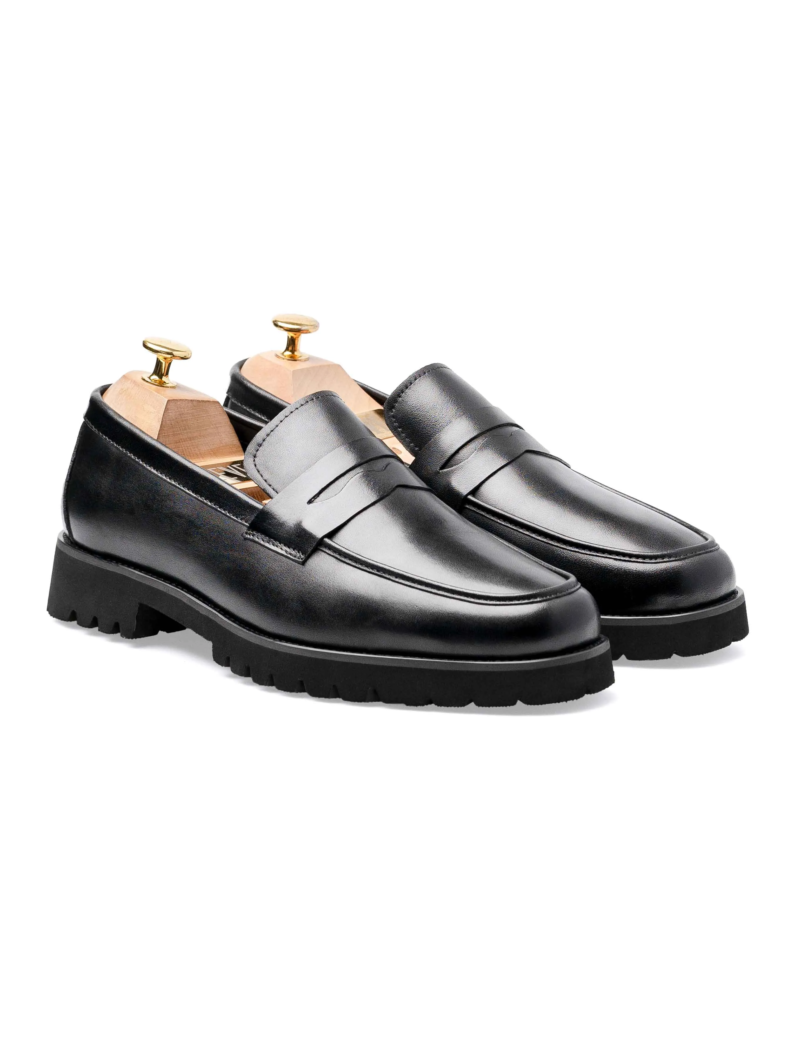 Penny Loafer - Schwarzes Leder (Eva Combat)