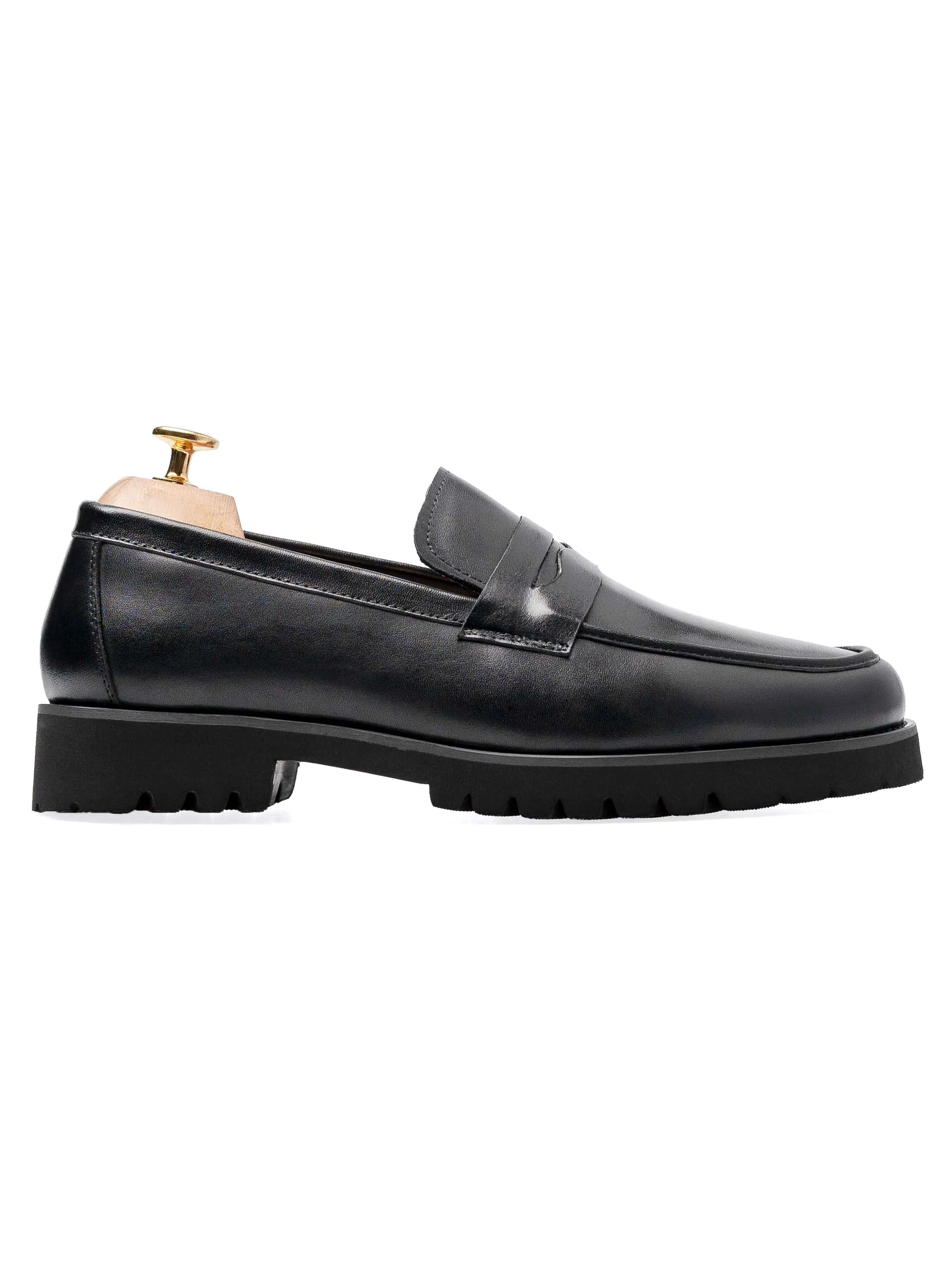 Penny Loafer - Schwarzes Leder (Eva Combat)