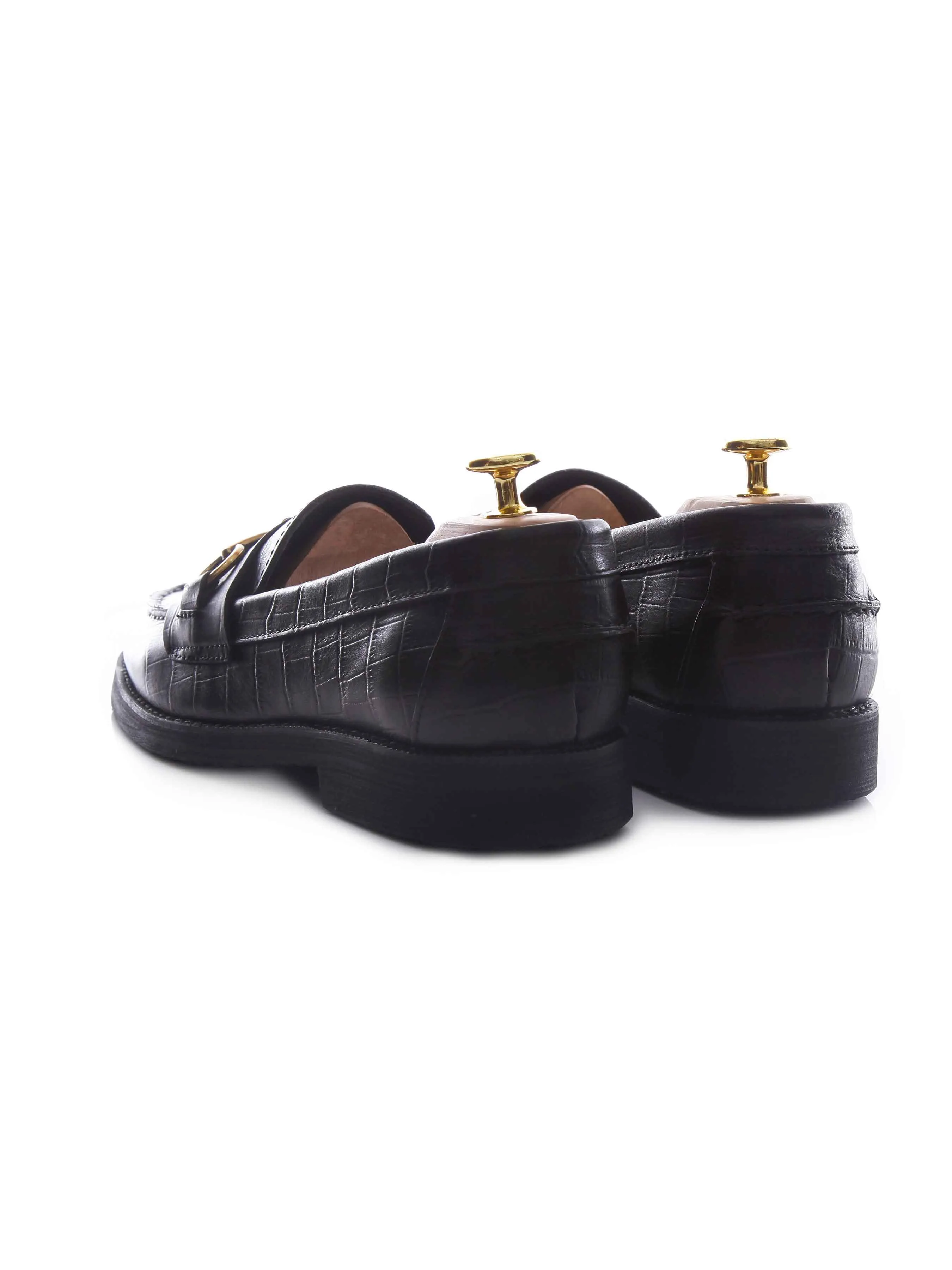 Penny Loafer mit Pferdebit-Verschluss - Schwarzes Krokodilleder (Crepe-Sohle)