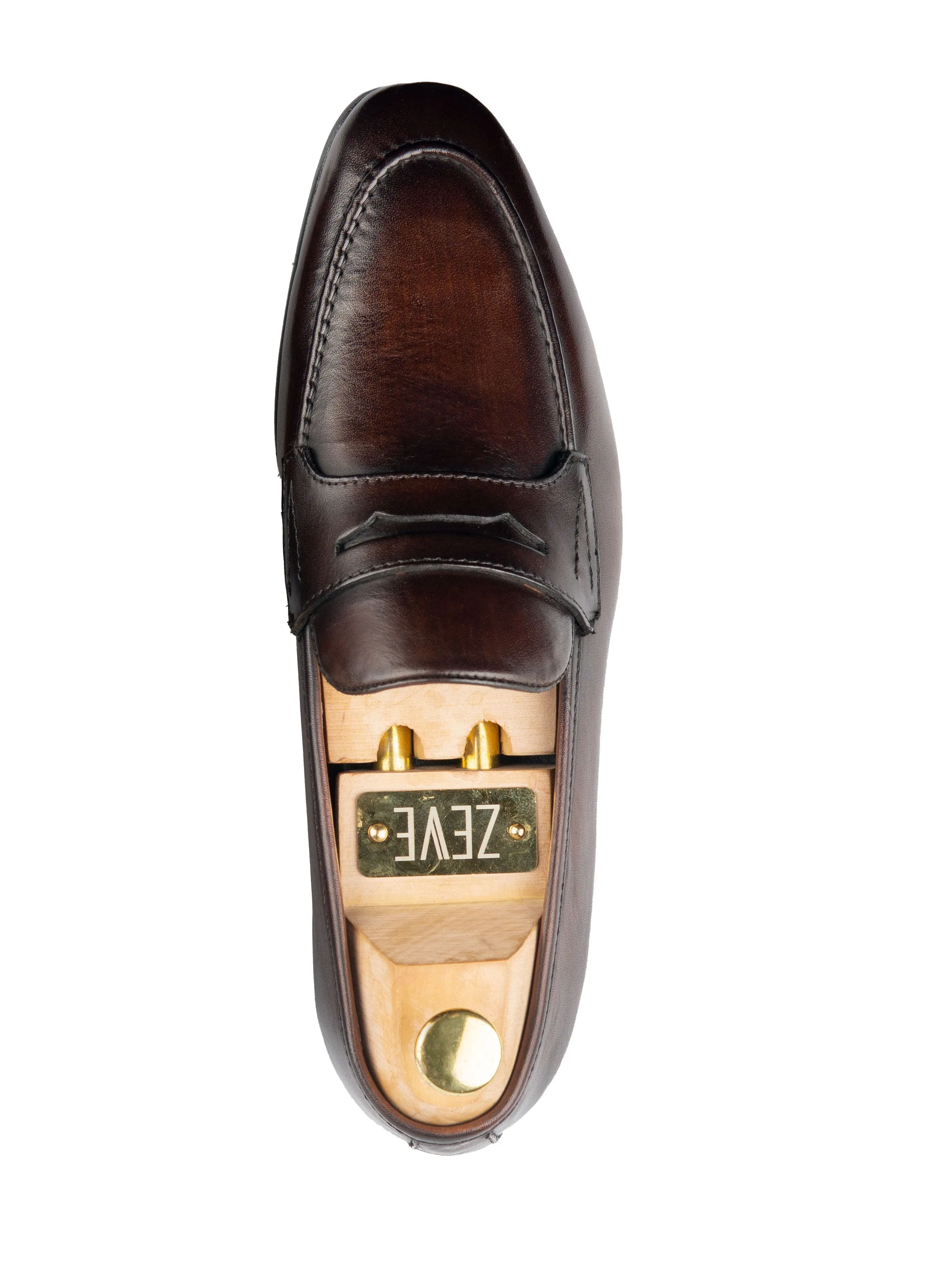 Penny Loafer Flügelriemen - Dunkelbraun (Handbemalte Patina)