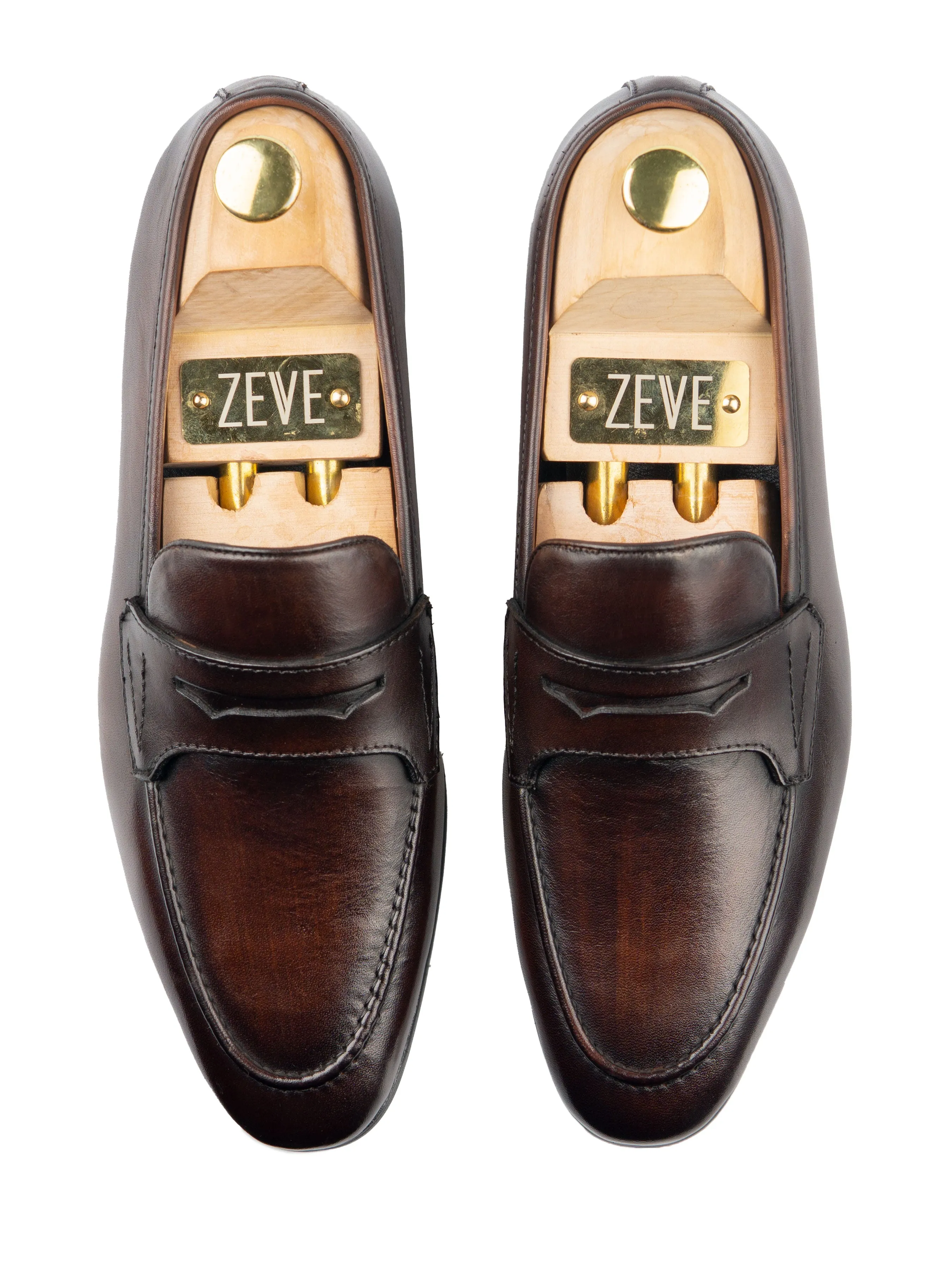 Penny Loafer Flügelriemen - Dunkelbraun (Handbemalte Patina)