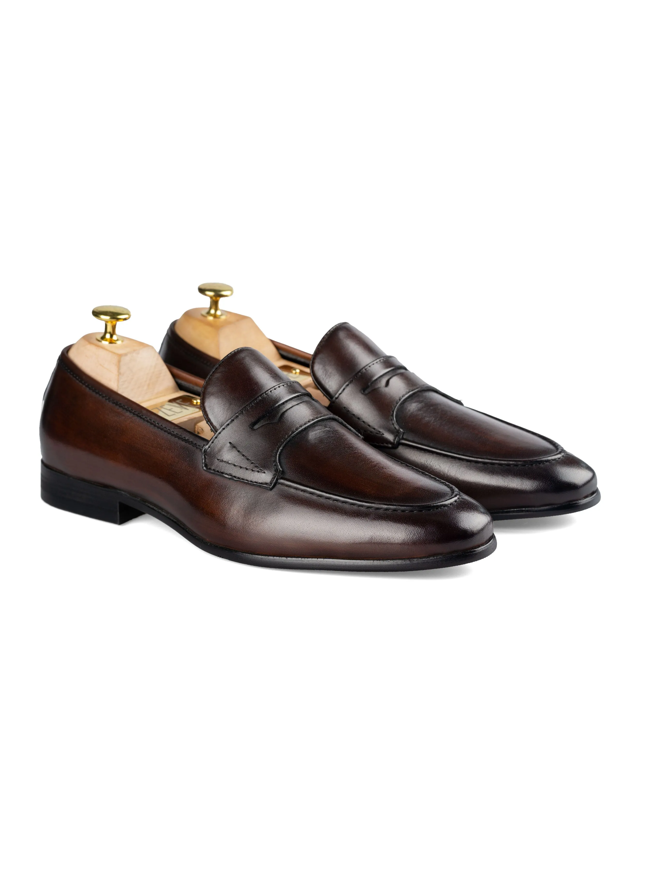 Penny Loafer Flügelriemen - Dunkelbraun (Handbemalte Patina)