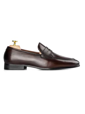 Penny Loafer Flügelriemen - Dunkelbraun (Handbemalte Patina)