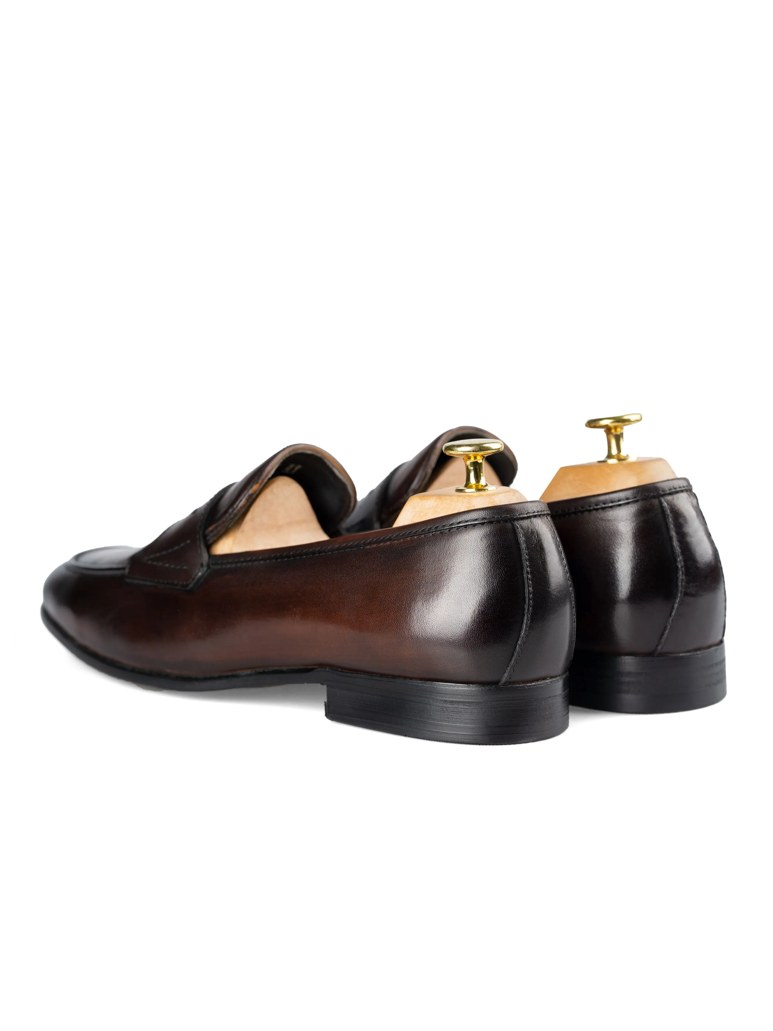 Penny Loafer Flügelriemen - Dunkelbraun (Handbemalte Patina)