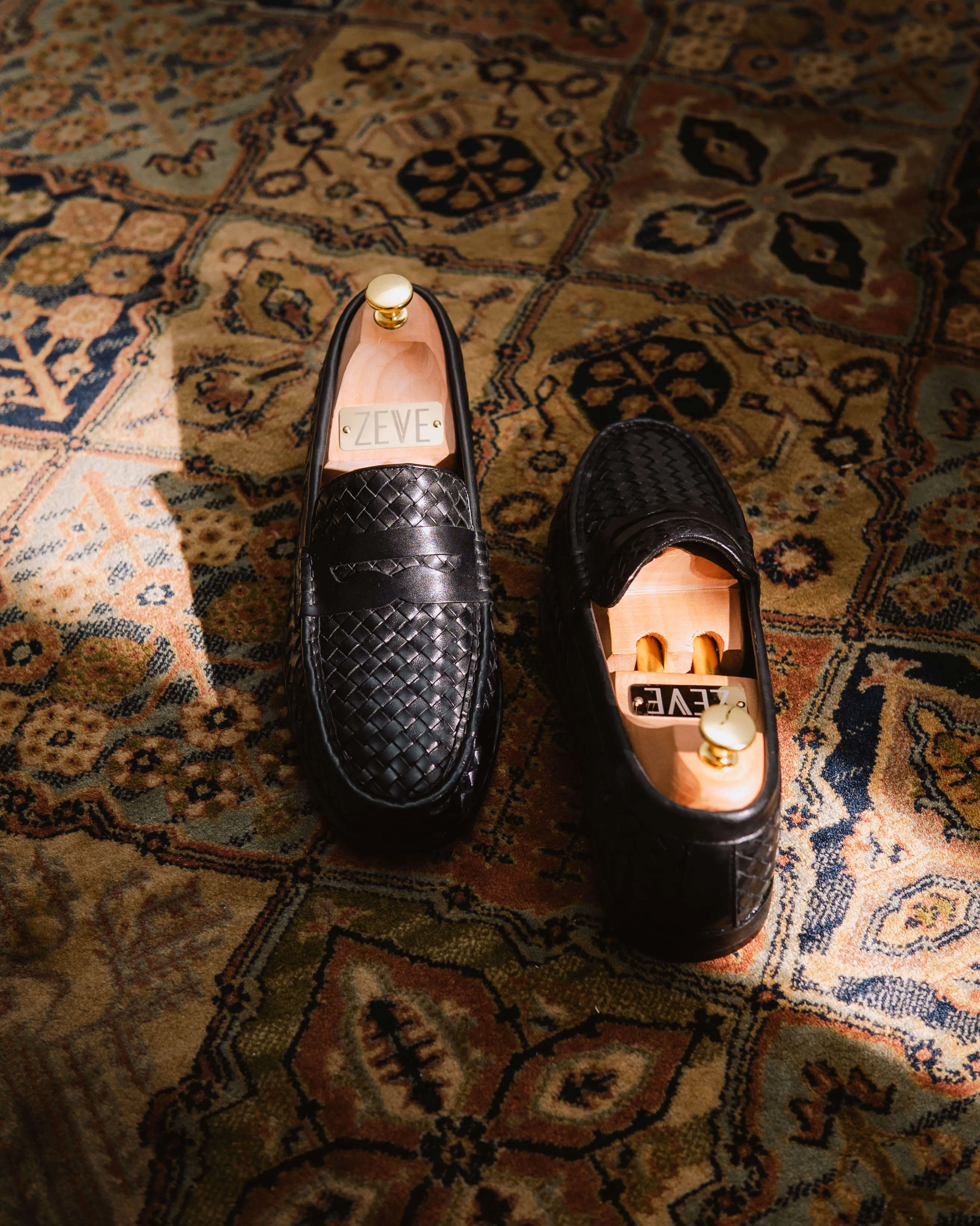 Penny Moccasin Loafer - Schwarz Geflochtenes Leder (Kreppsohle)