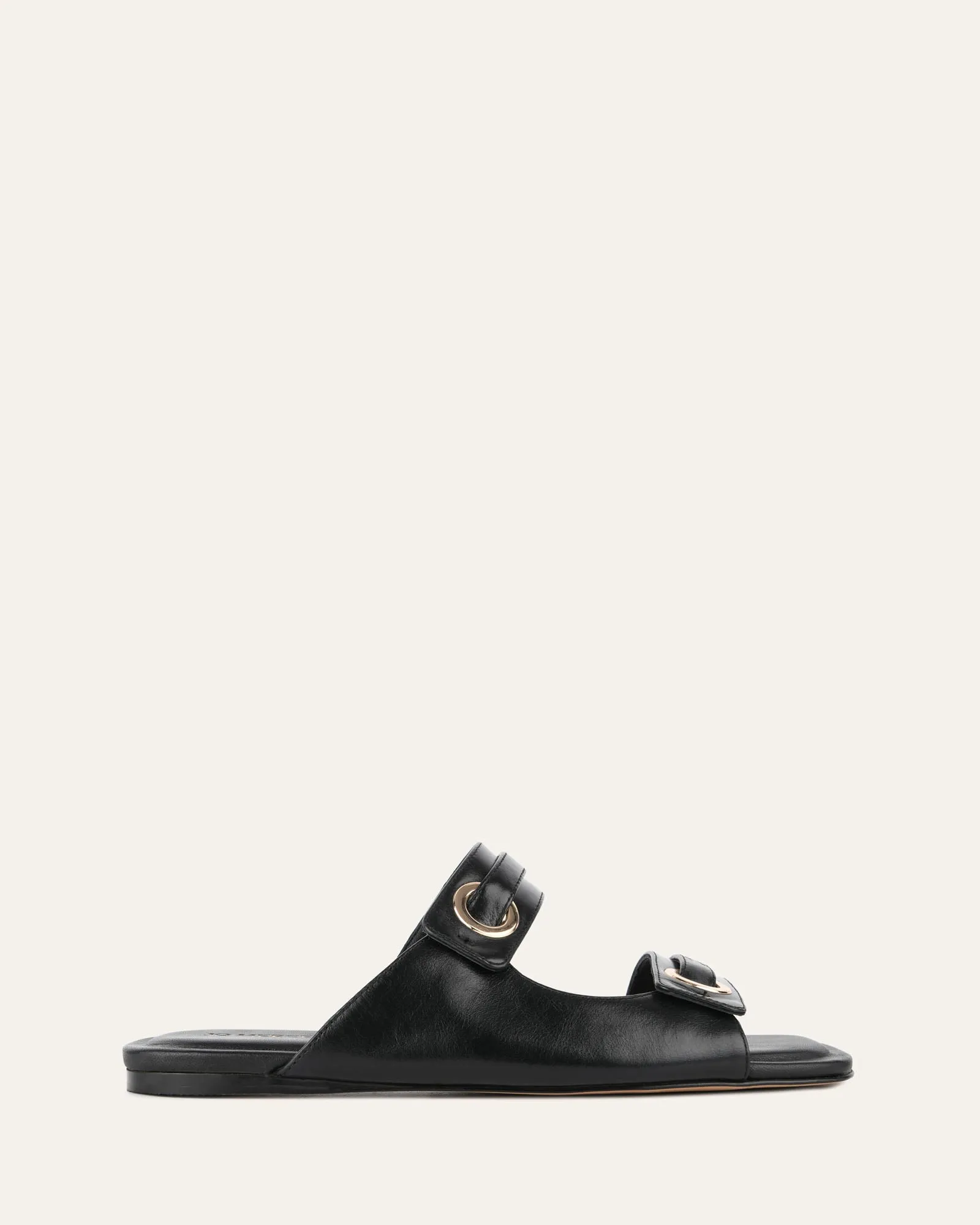 QUILL FLACH SANDALEN SCHWARZES LEDER