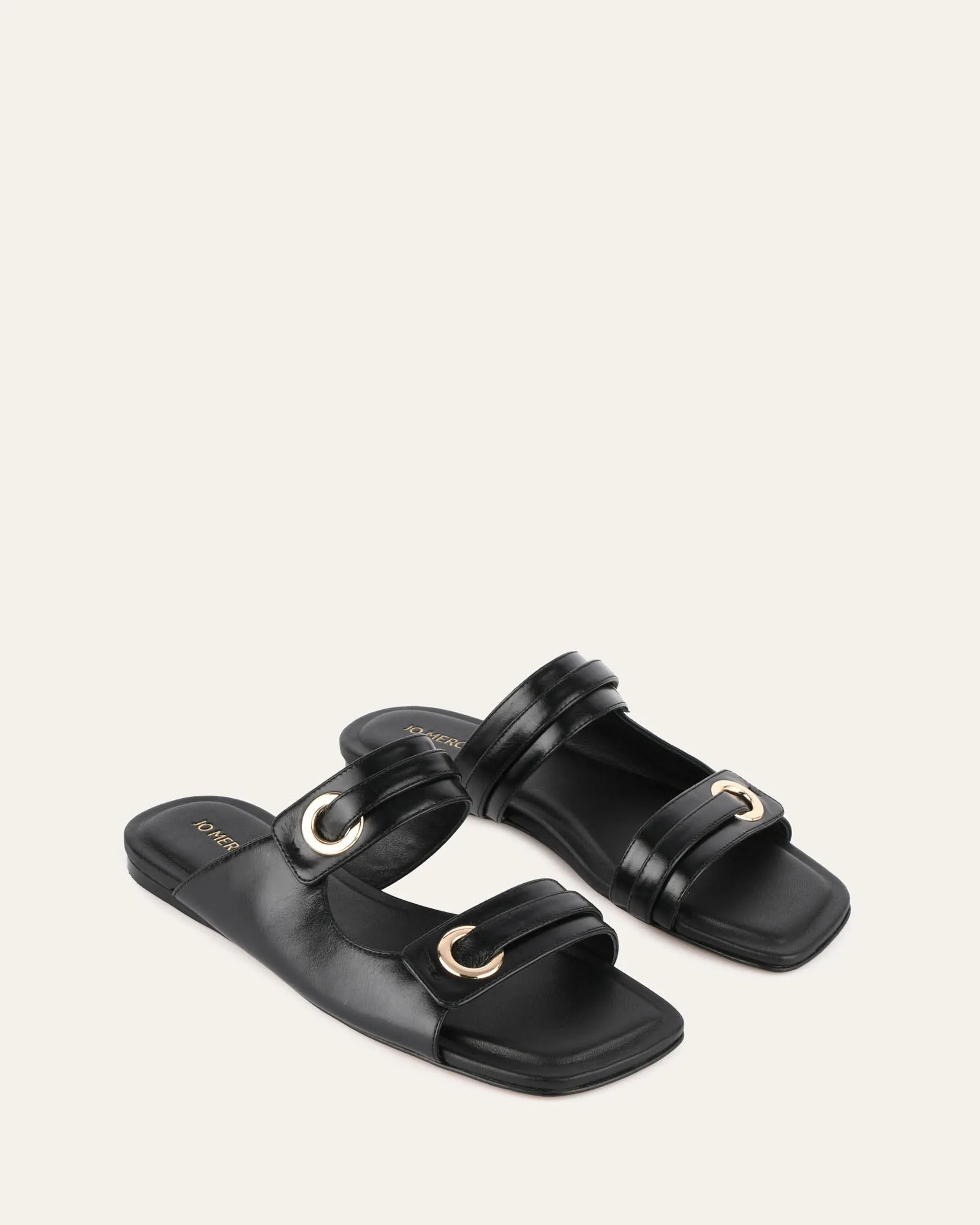 QUILL FLACH SANDALEN SCHWARZES LEDER