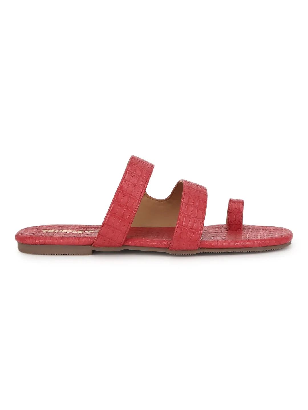 Rote Croc PU Flache Schlupf-Sandalen