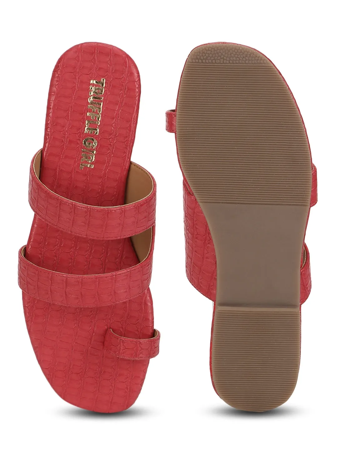 Rote Croc PU Flache Schlupf-Sandalen