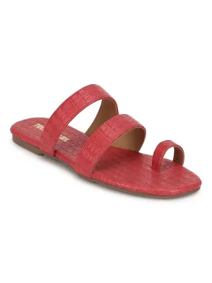 Rote Croc PU Flache Schlupf-Sandalen