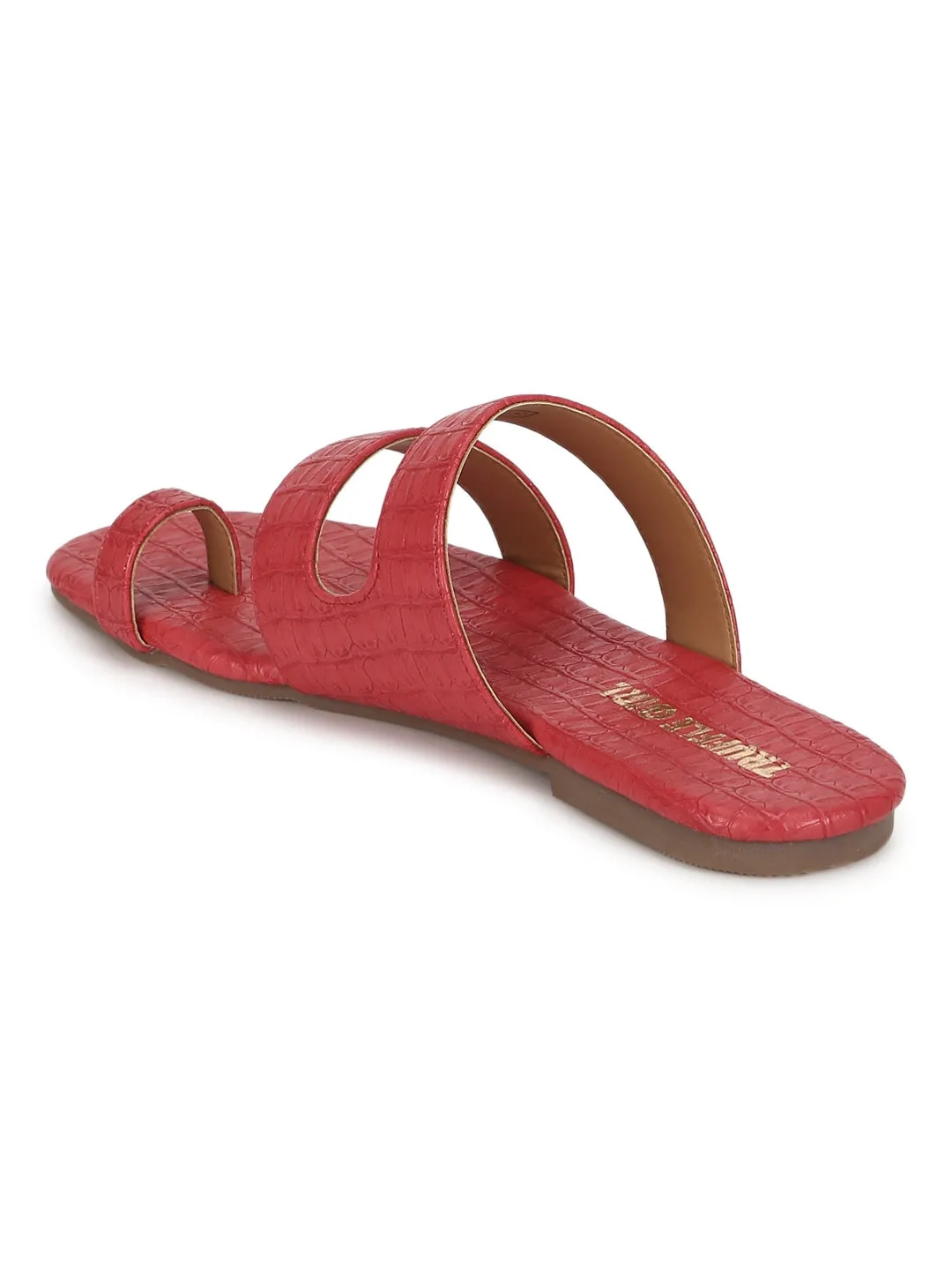 Rote Croc PU Flache Schlupf-Sandalen