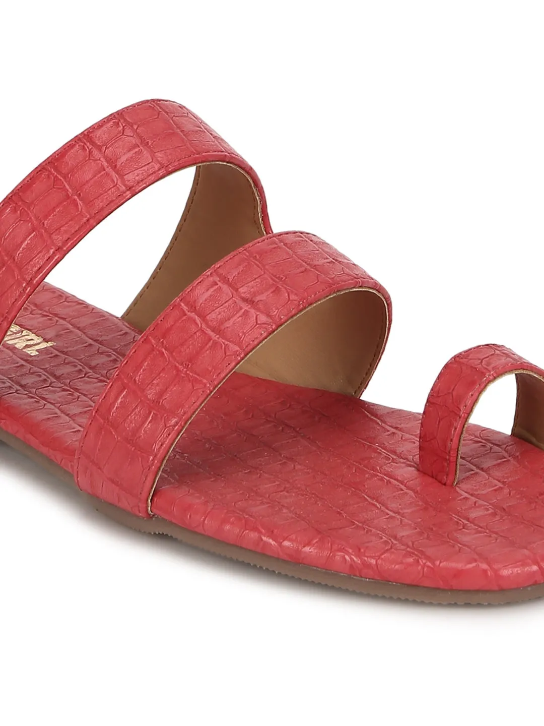 Rote Croc PU Flache Schlupf-Sandalen