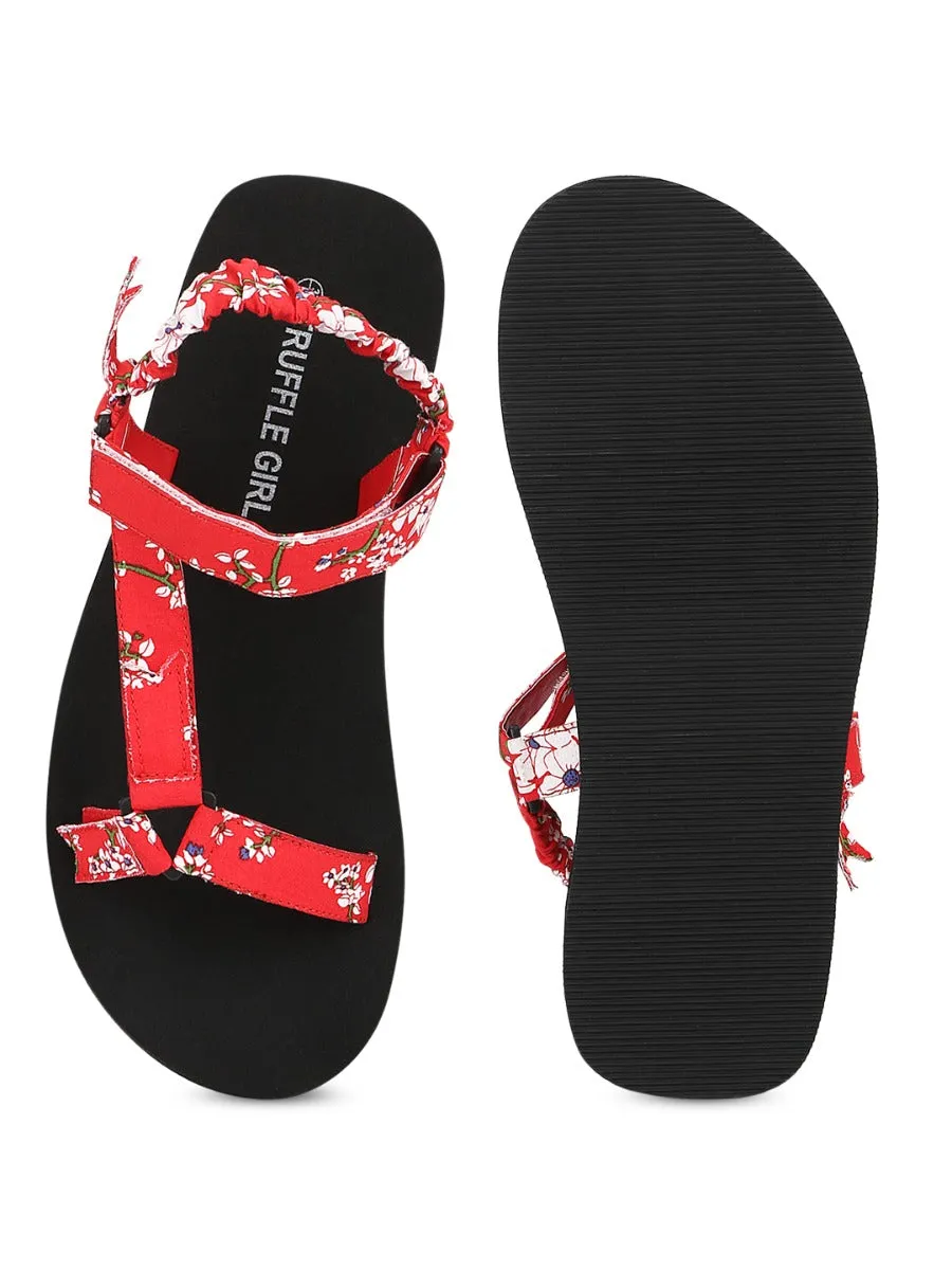 Rote PU-Plattform-Sandalen mit Aufdruck