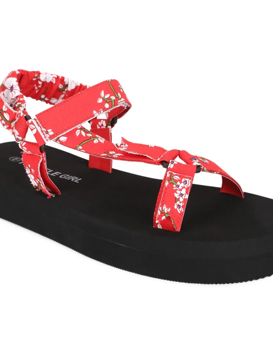 Rote PU-Plattform-Sandalen mit Aufdruck