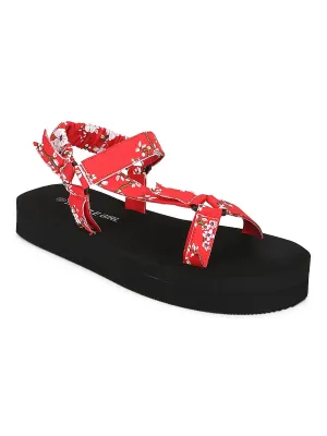 Rote PU-Plattform-Sandalen mit Aufdruck