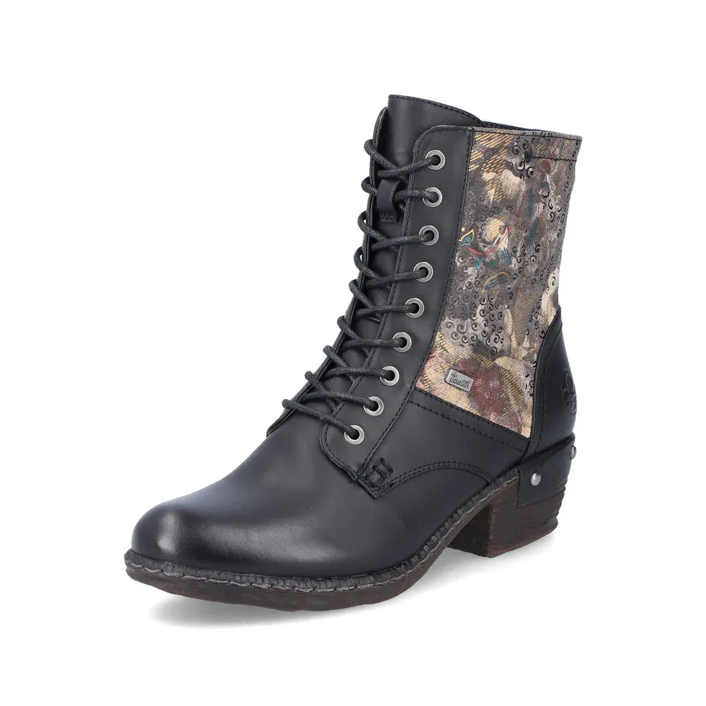 Rieker Schuhe 93614-00 Schwarz Blumenmuster Mehrfarbig Knöchelriemen/Reißverschluss RTex