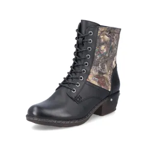 Rieker Schuhe 93614-00 Schwarz Blumenmuster Mehrfarbig Knöchelriemen/Reißverschluss RTex