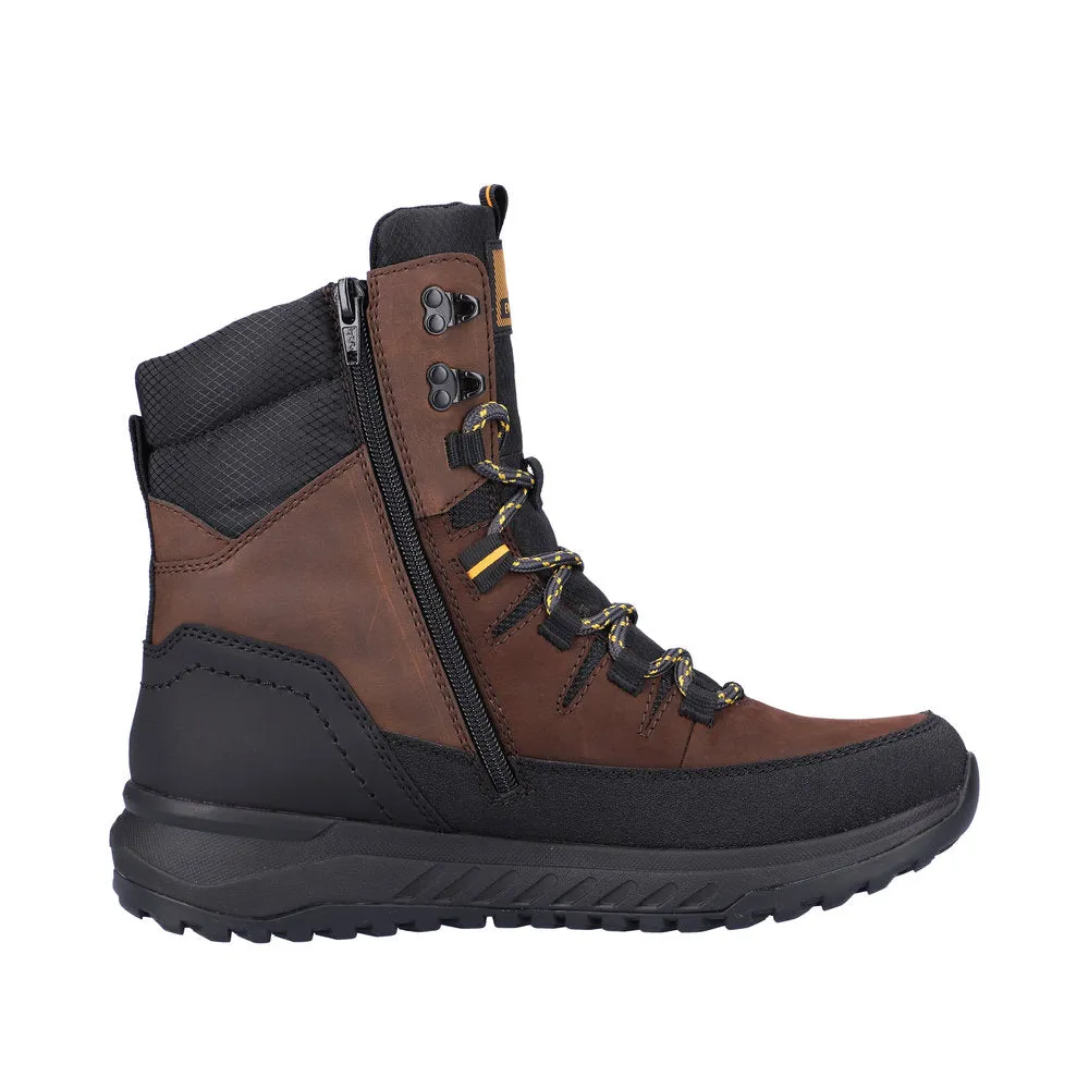 Rieker Schuhe U0171-25 Schwarz/Zigarrenbraun Schnürstiefel RTex