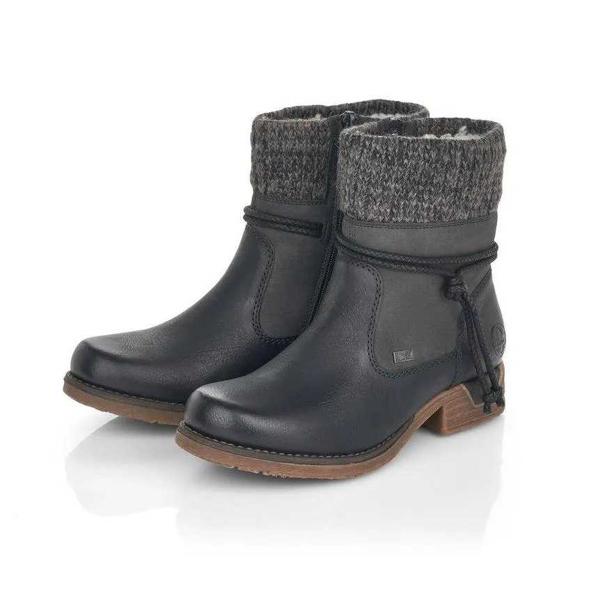 Rieker Damen 79688-00 Wasserdichtes schwarzes Leder