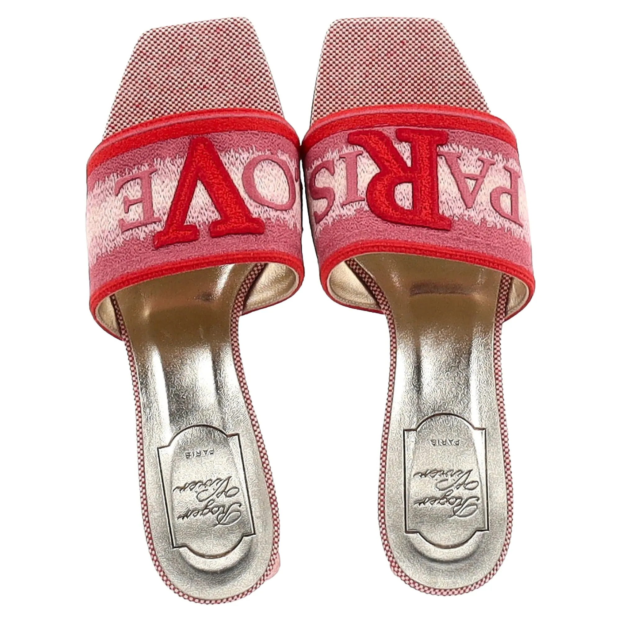 Roger Vivier Paris Love Absatz-Slip-On Sandalen in Rotem Leinenschuh_Roger-Vivier