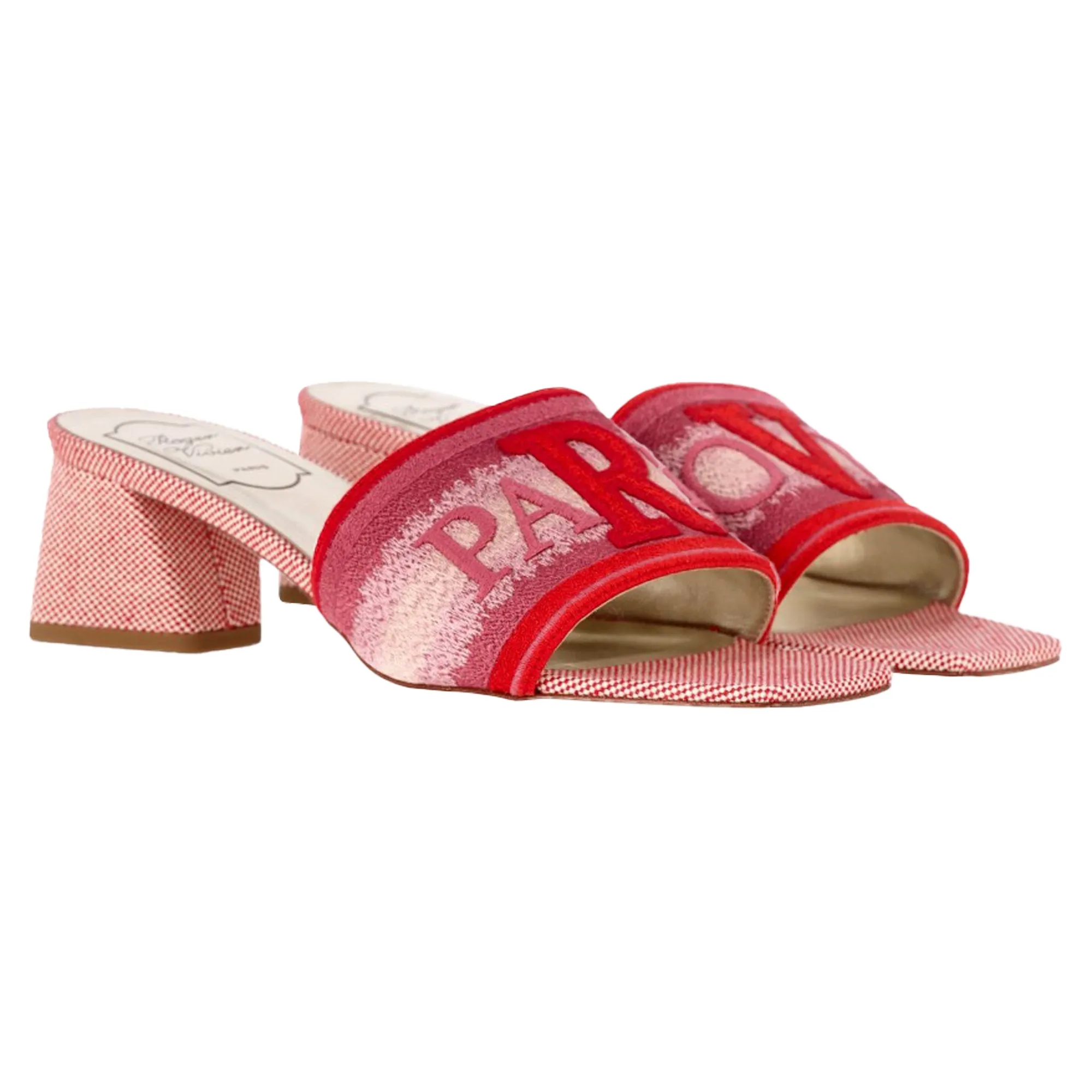 Roger Vivier Paris Love Absatz-Slip-On Sandalen in Rotem Leinenschuh_Roger-Vivier