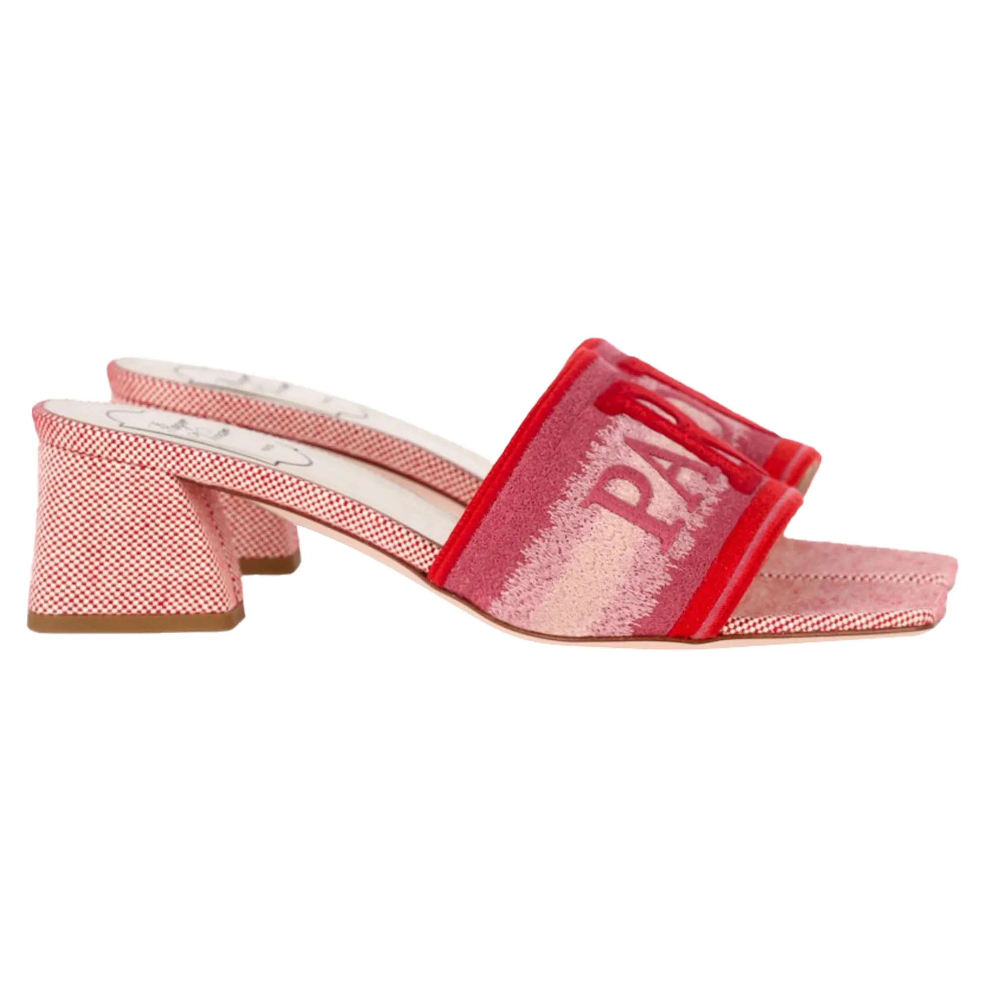 Roger Vivier Paris Love Absatz-Slip-On Sandalen in Rotem Leinenschuh_Roger-Vivier