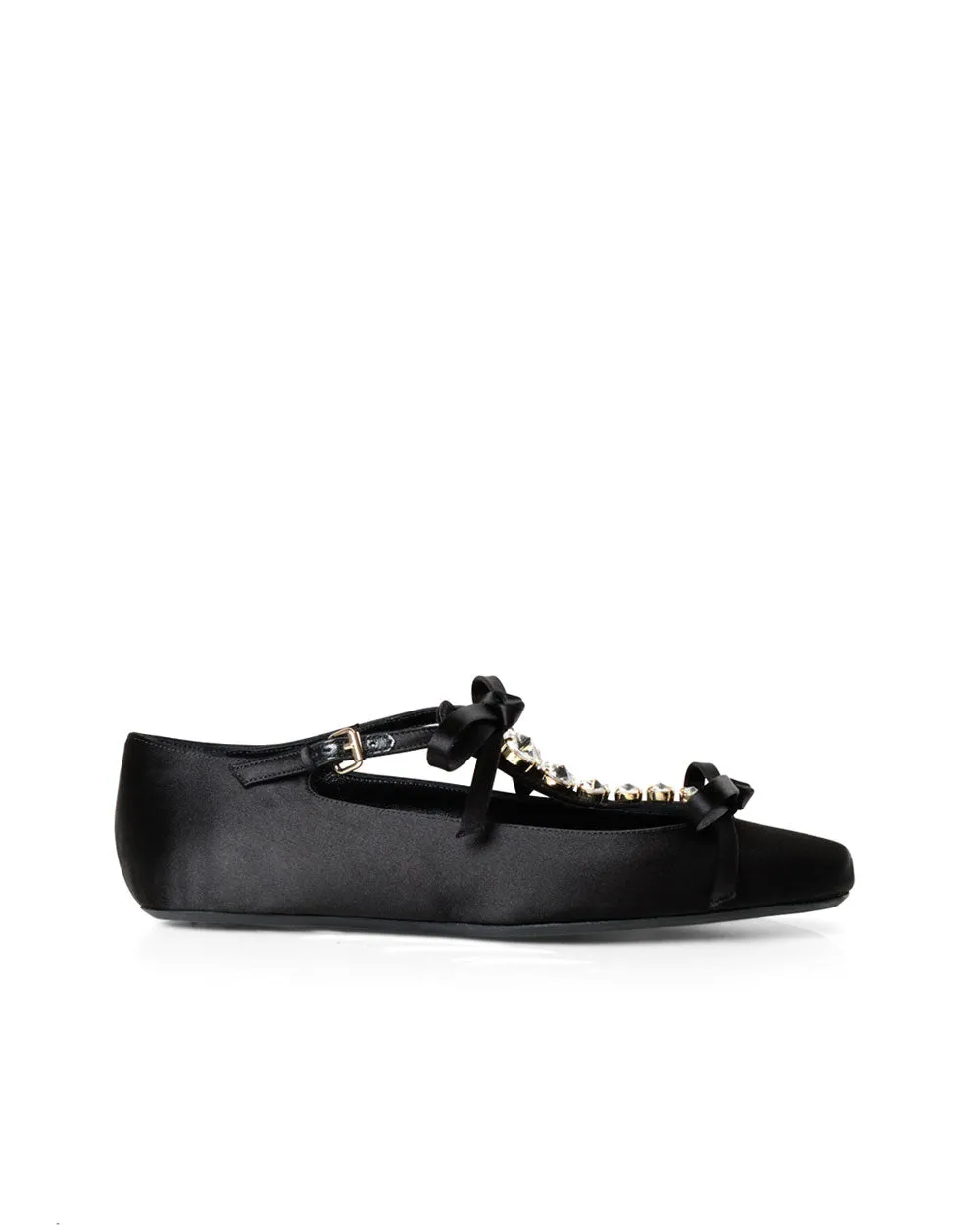 Satin Couture Ballettschuh in Schwarz und Kristall