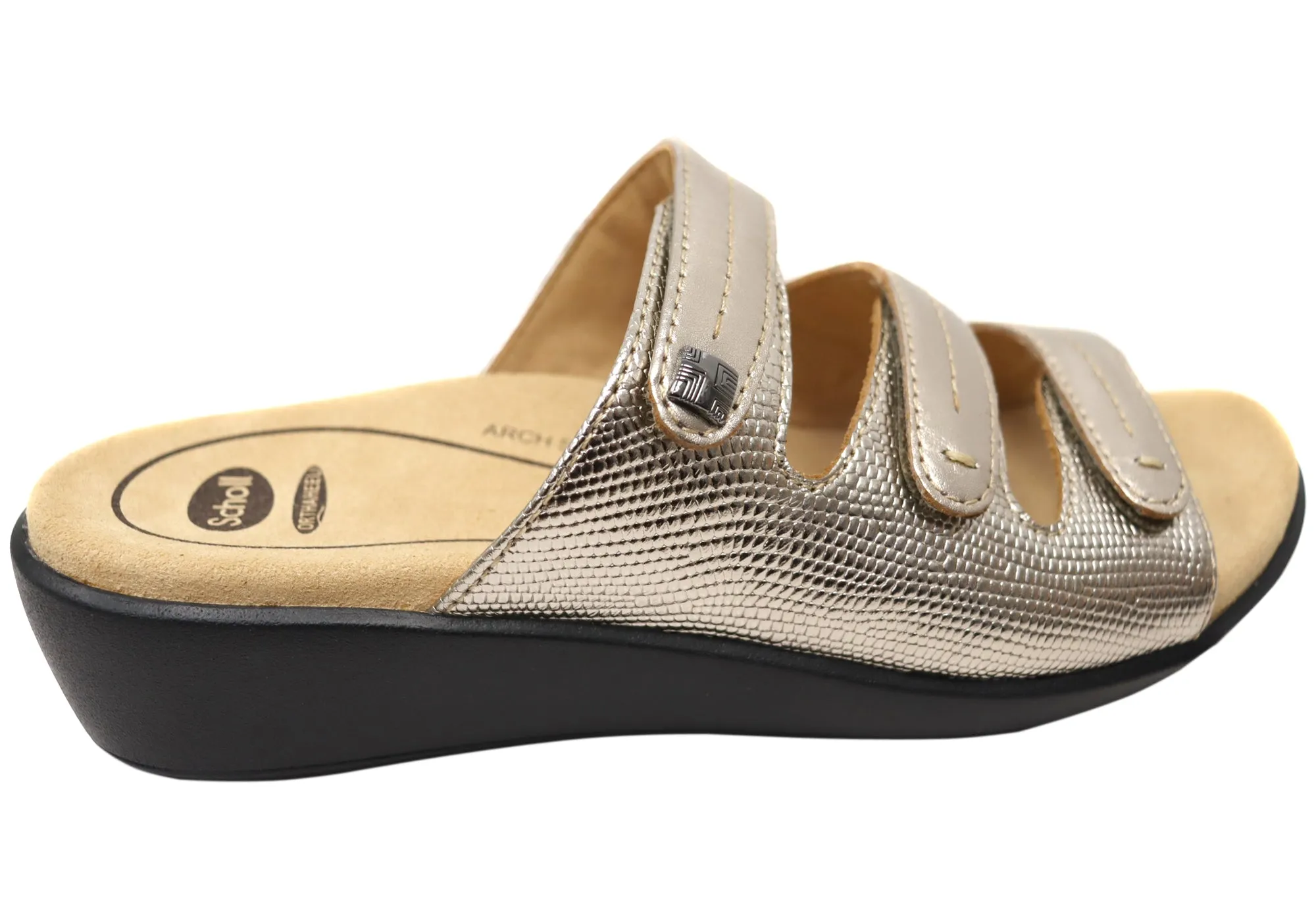 Scholl Orthaheel Tali Damen Bequeme Leder-Slides Sandalen Scholl Orthaheel Schuhe