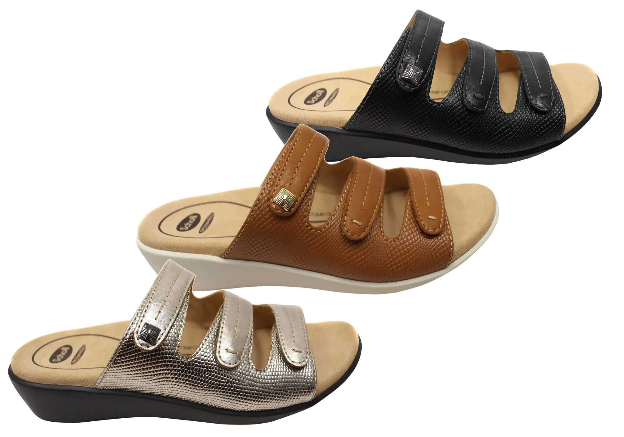 Scholl Orthaheel Tali Damen Bequeme Leder-Slides Sandalen Scholl Orthaheel Schuhe