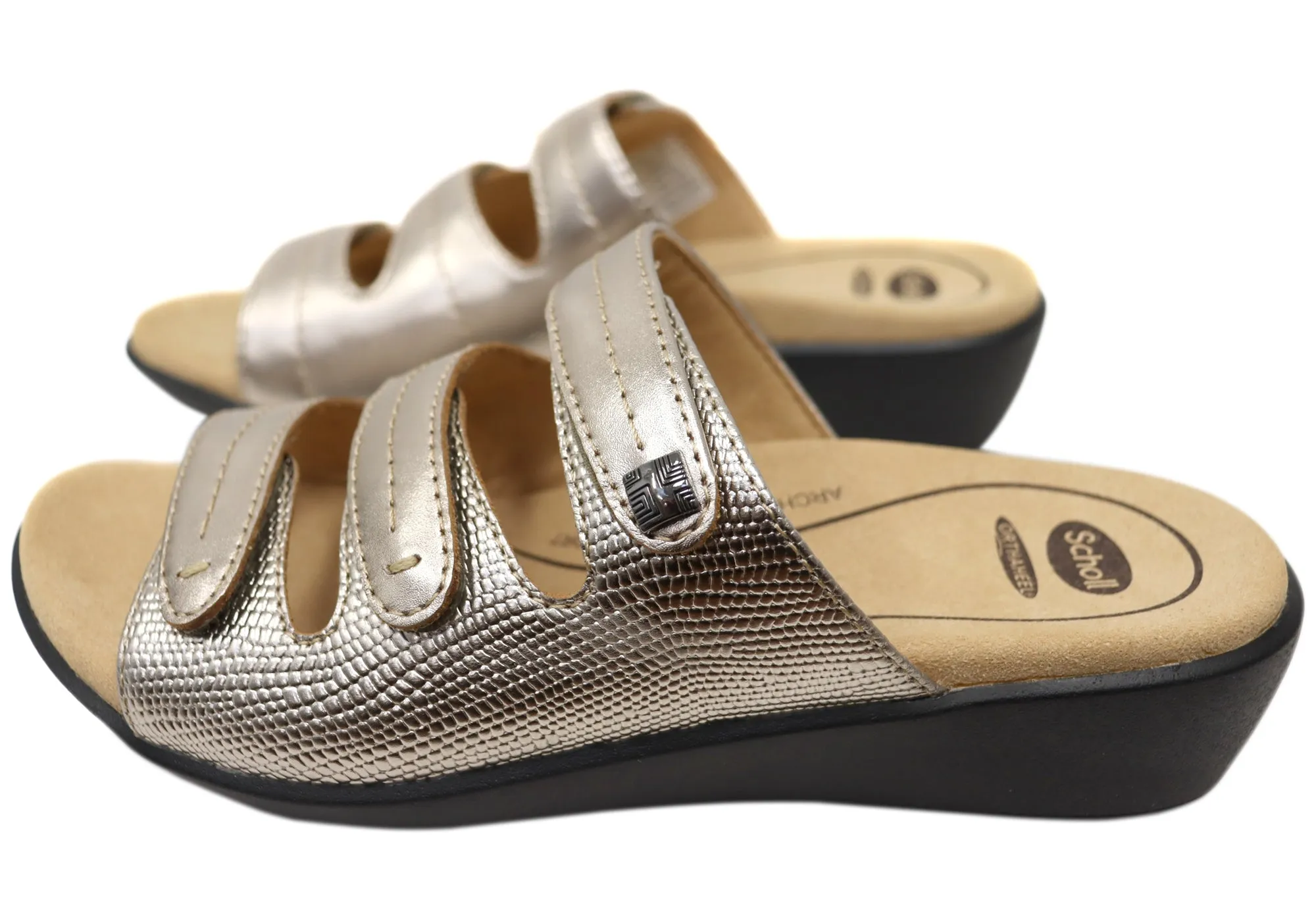 Scholl Orthaheel Tali Damen Bequeme Leder-Slides Sandalen Scholl Orthaheel Schuhe