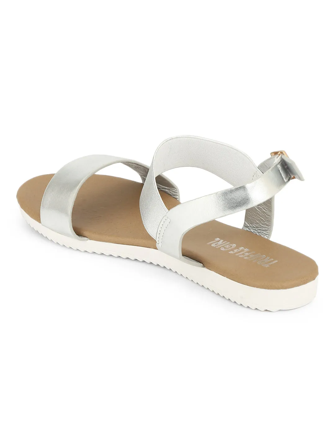 Silberne Slip-On-Sandalen mit Knöchelriemen