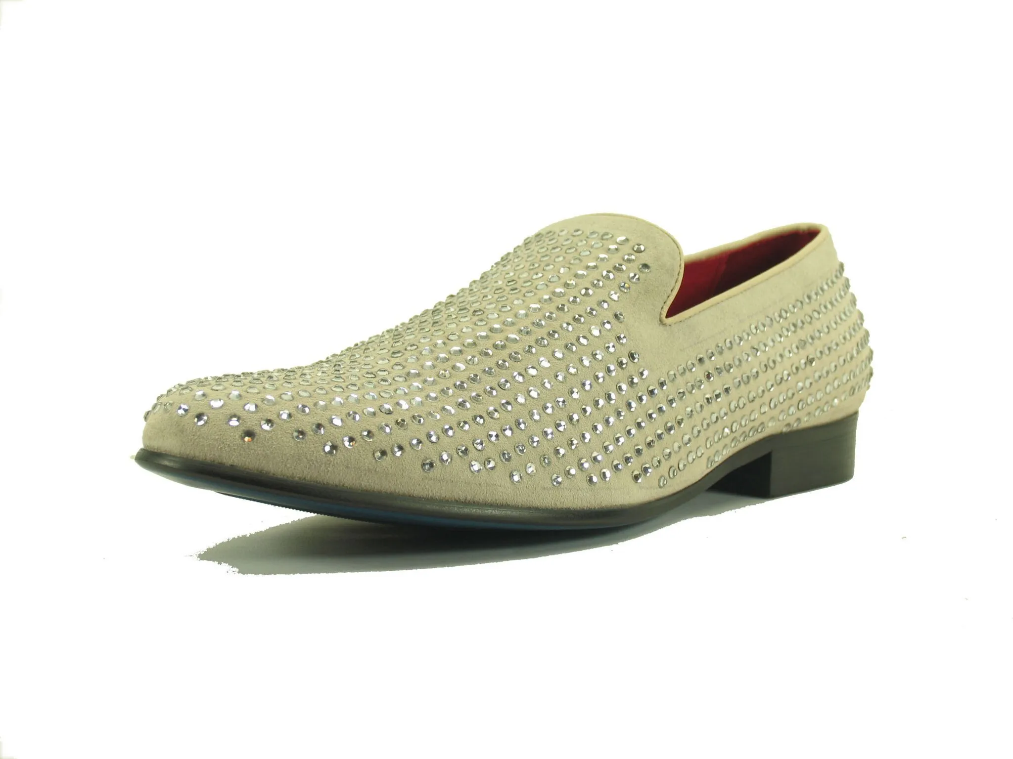 Steppbesetzter Wildleder-Slip-On-Loafer in Beige