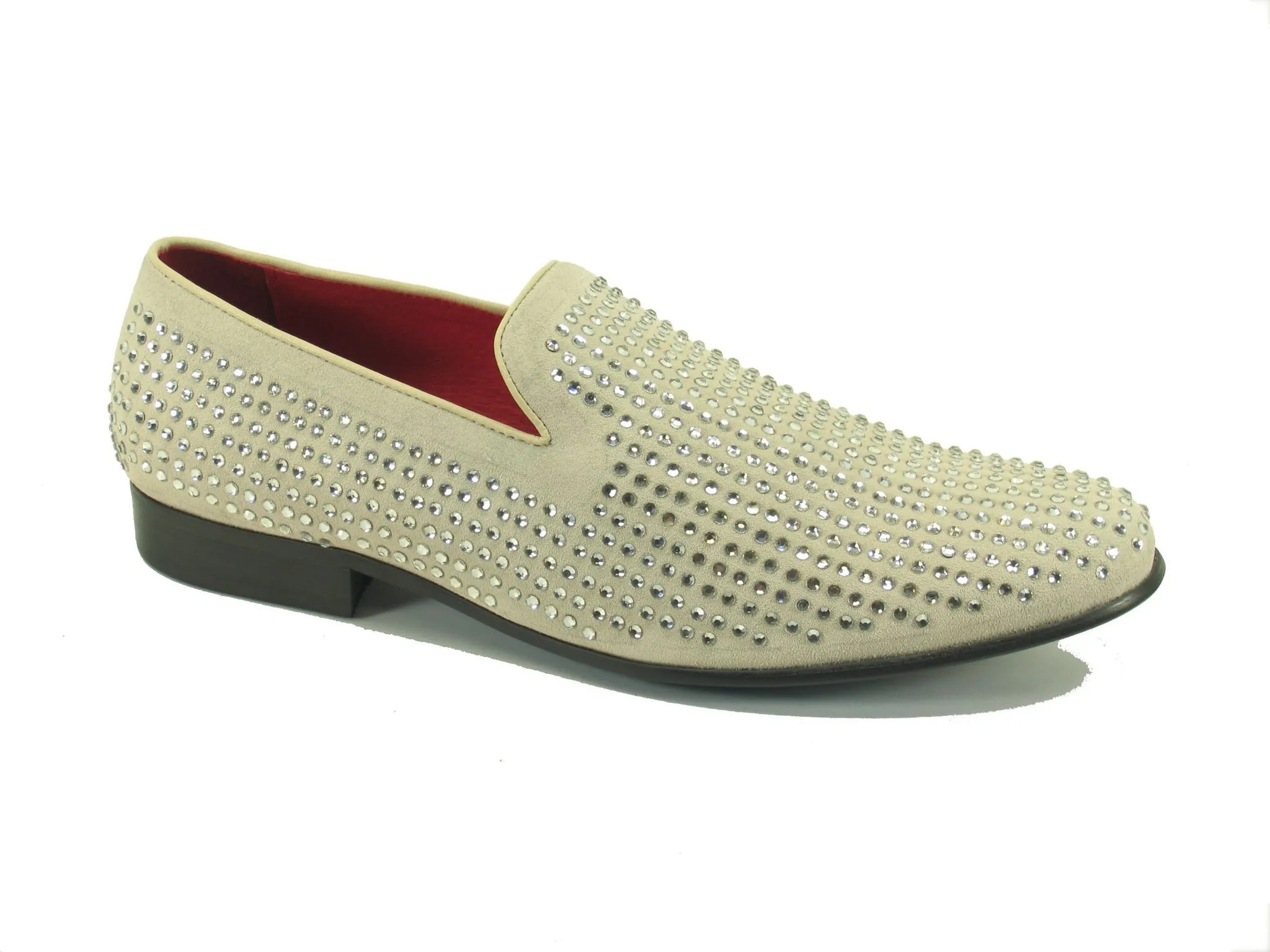 Steppbesetzter Wildleder-Slip-On-Loafer in Beige