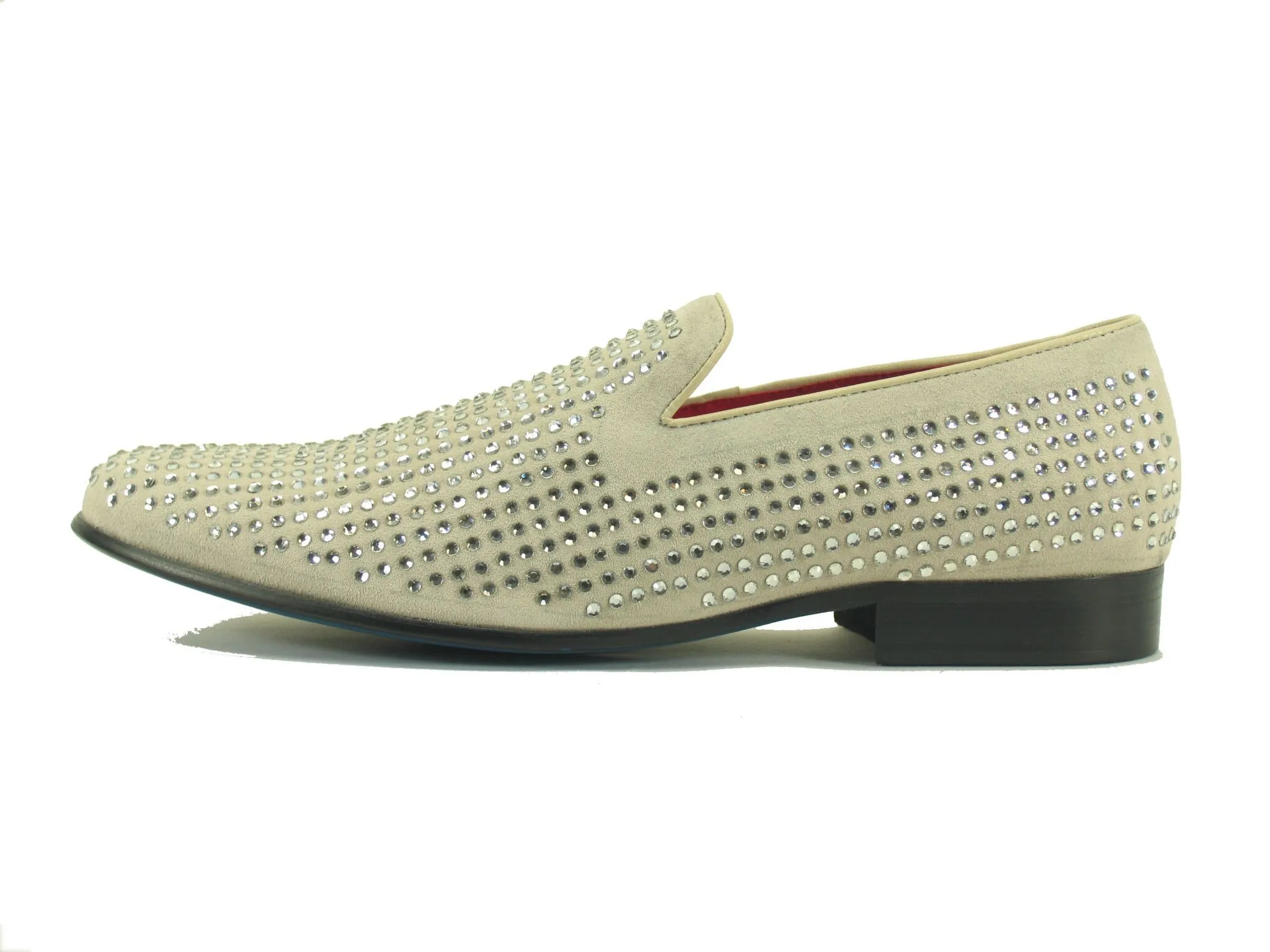 Steppbesetzter Wildleder-Slip-On-Loafer in Beige