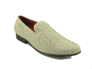 Steppbesetzter Wildleder-Slip-On-Loafer in Beige