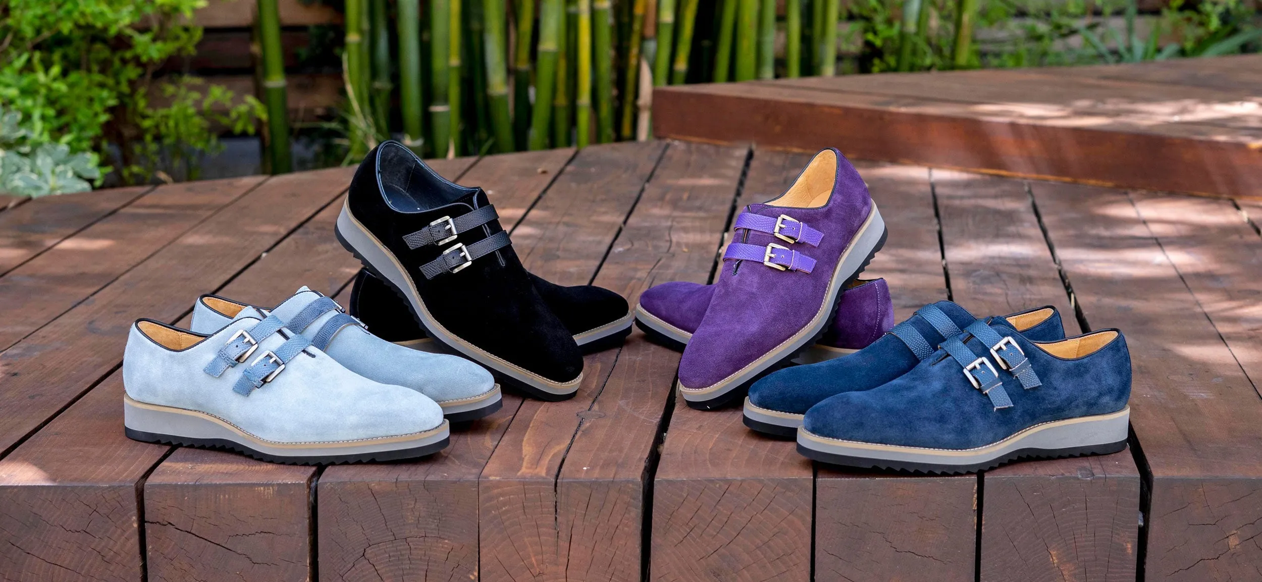 Suede Slip-On Doppelriemenschuh Marineblau