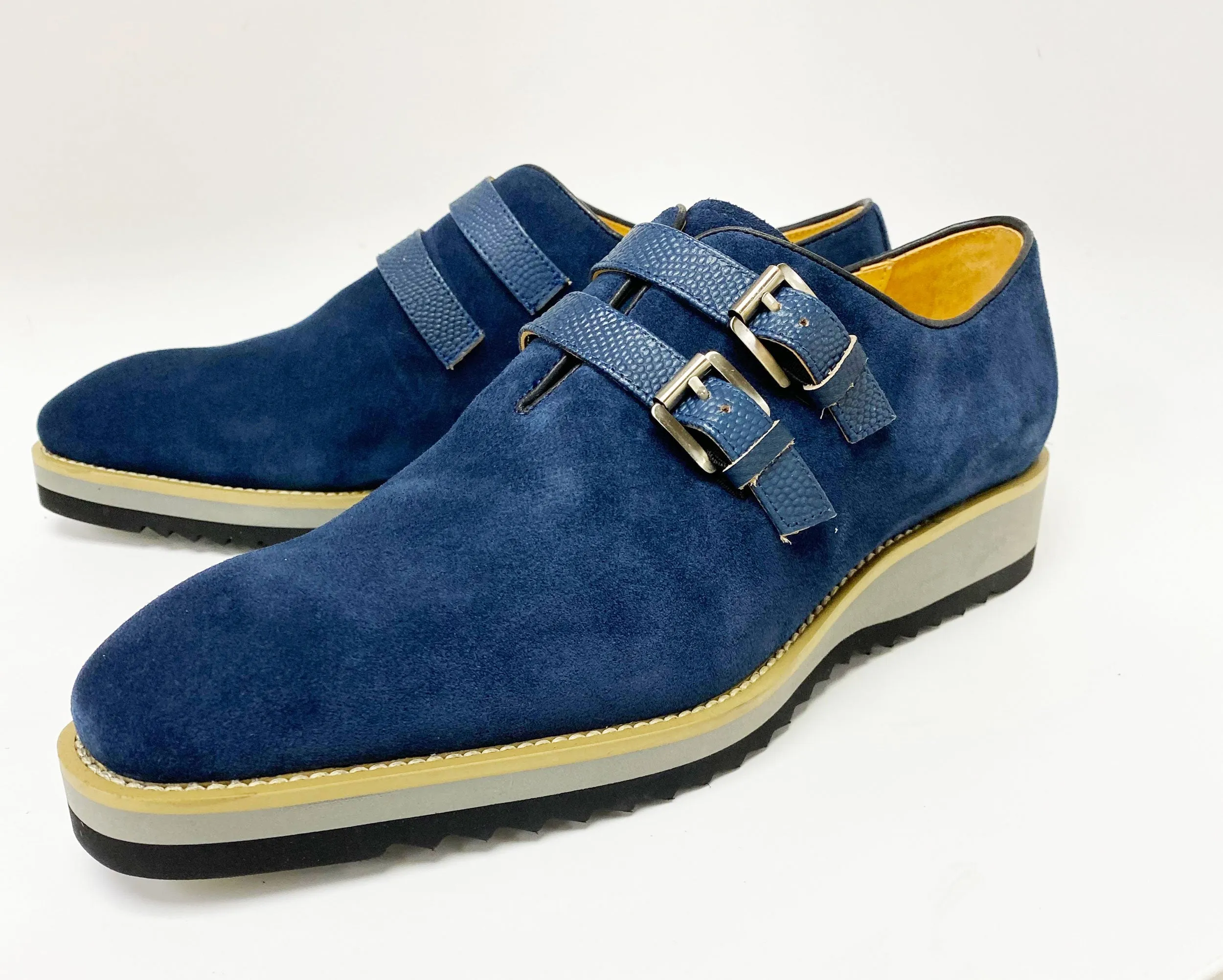 Suede Slip-On Doppelriemenschuh Marineblau