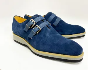 Suede Slip-On Doppelriemenschuh Marineblau